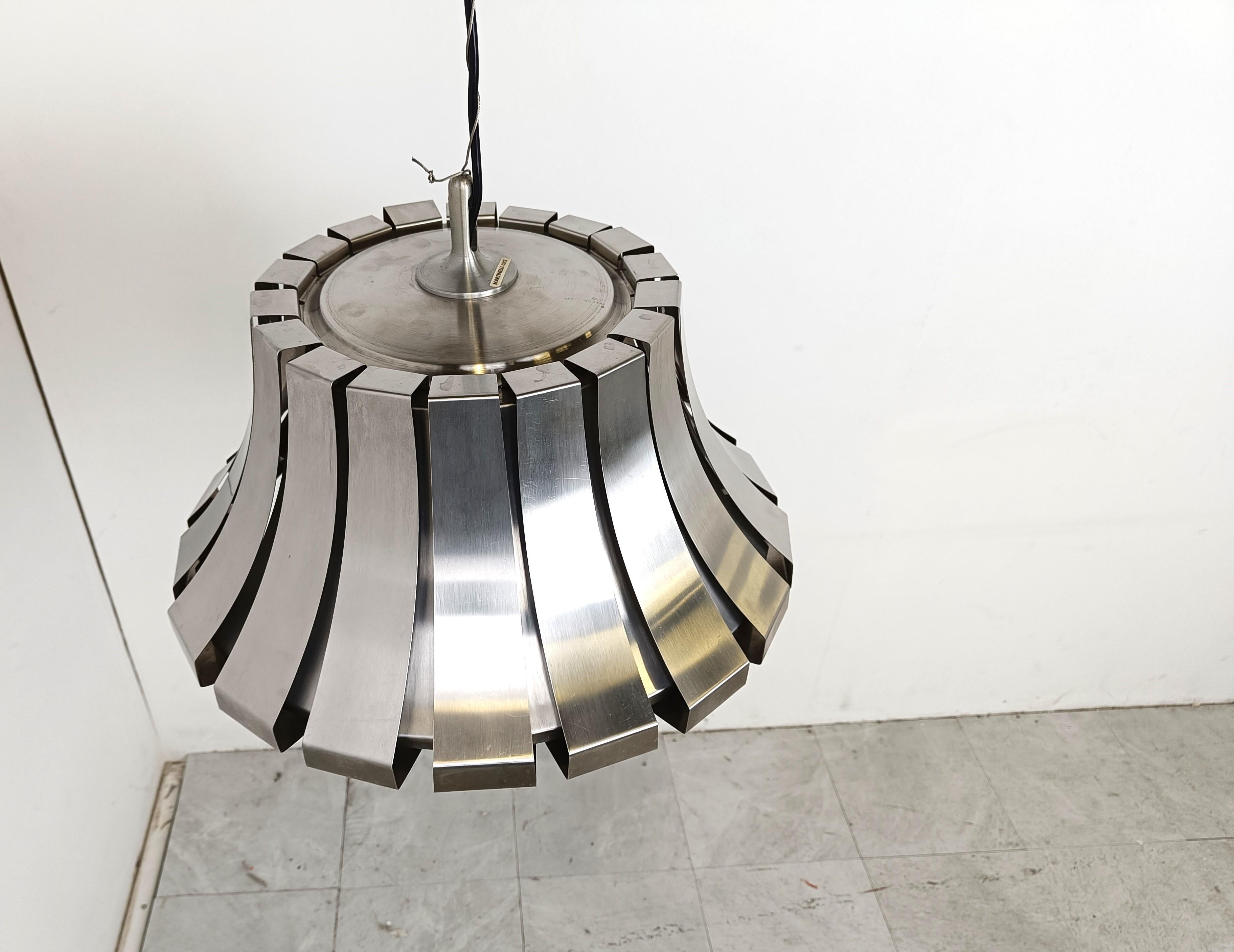 Chrome Mid-Century Steel Suspension Lamp by E. Martinelli for Martinelli Luce, Italy For Sale