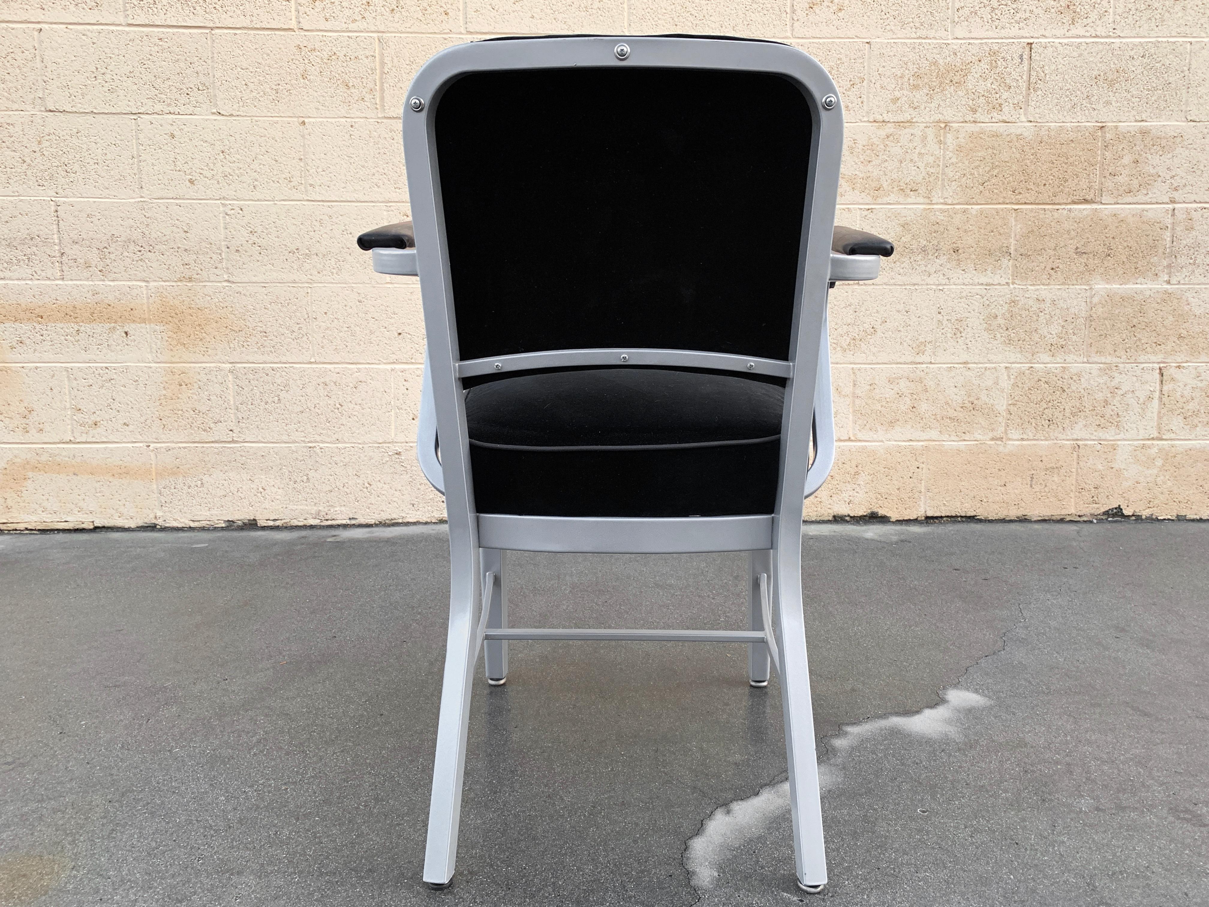 Powder-Coated Midcentury Steel Tanker Armchair, Refinished in Bengal Silver and Black Velvet