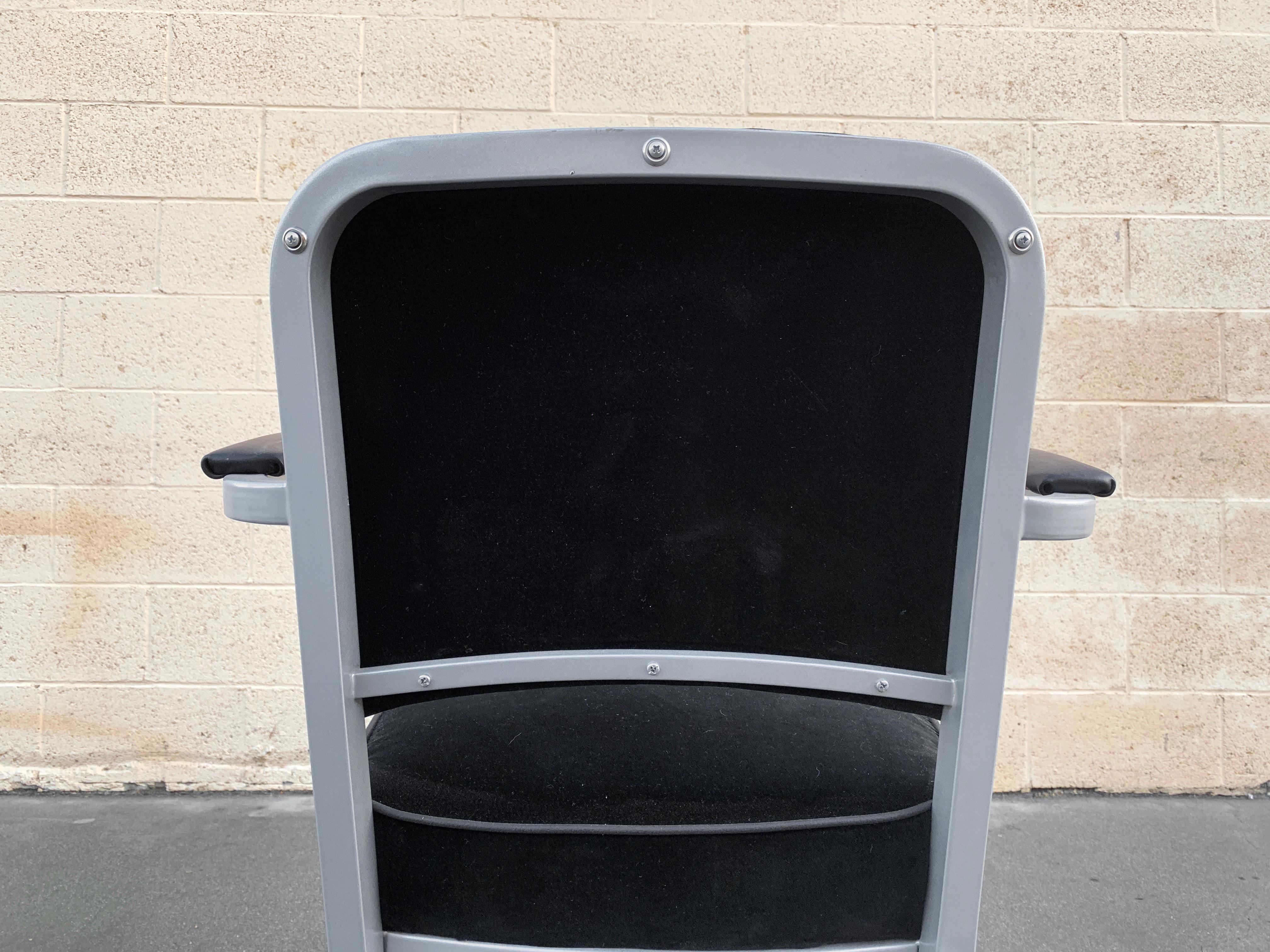 Midcentury Steel Tanker Armchair, Refinished in Bengal Silver and Black Velvet In Good Condition In Alhambra, CA