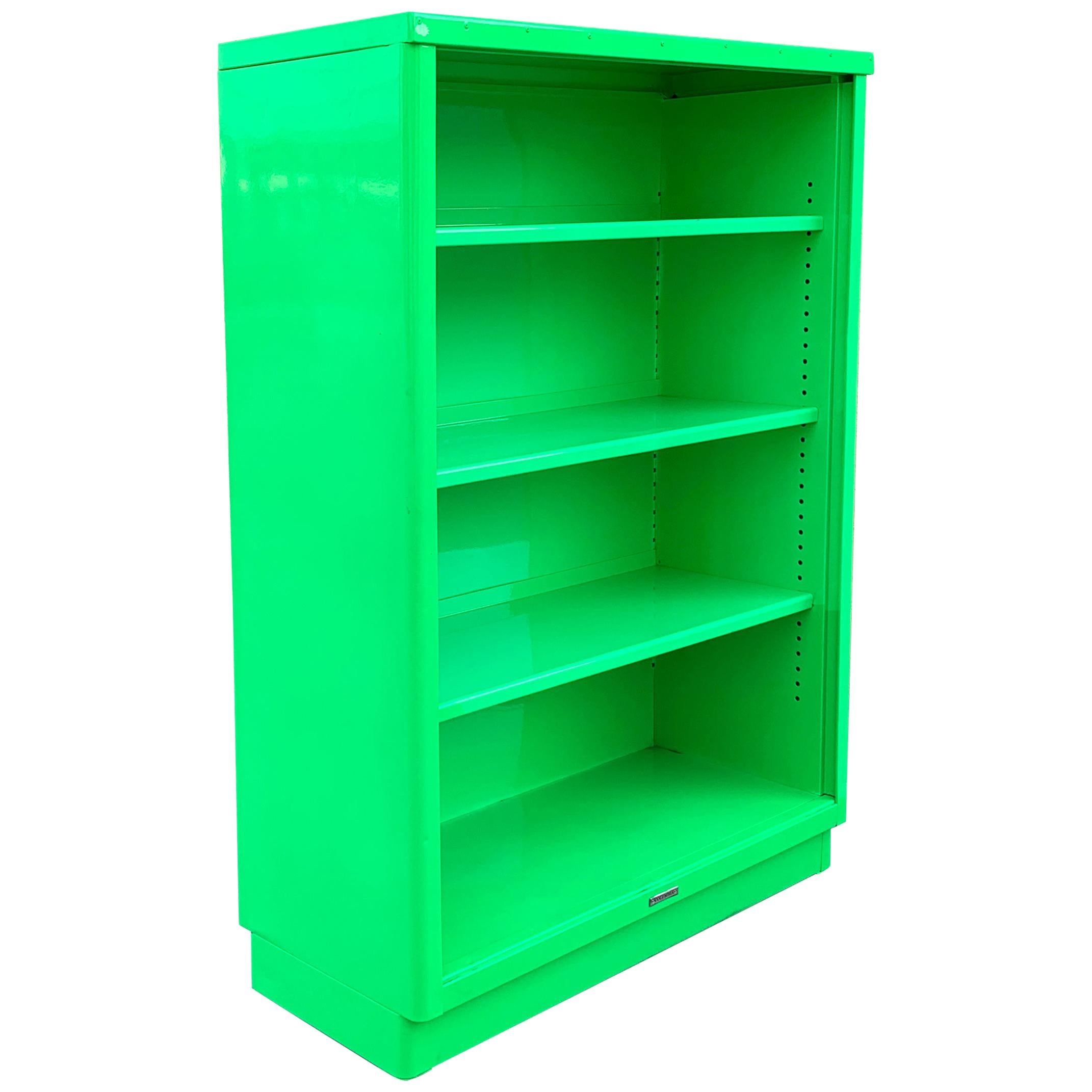 Midcentury Steel Tanker Bookcase Refinished in Florence Green For Sale
