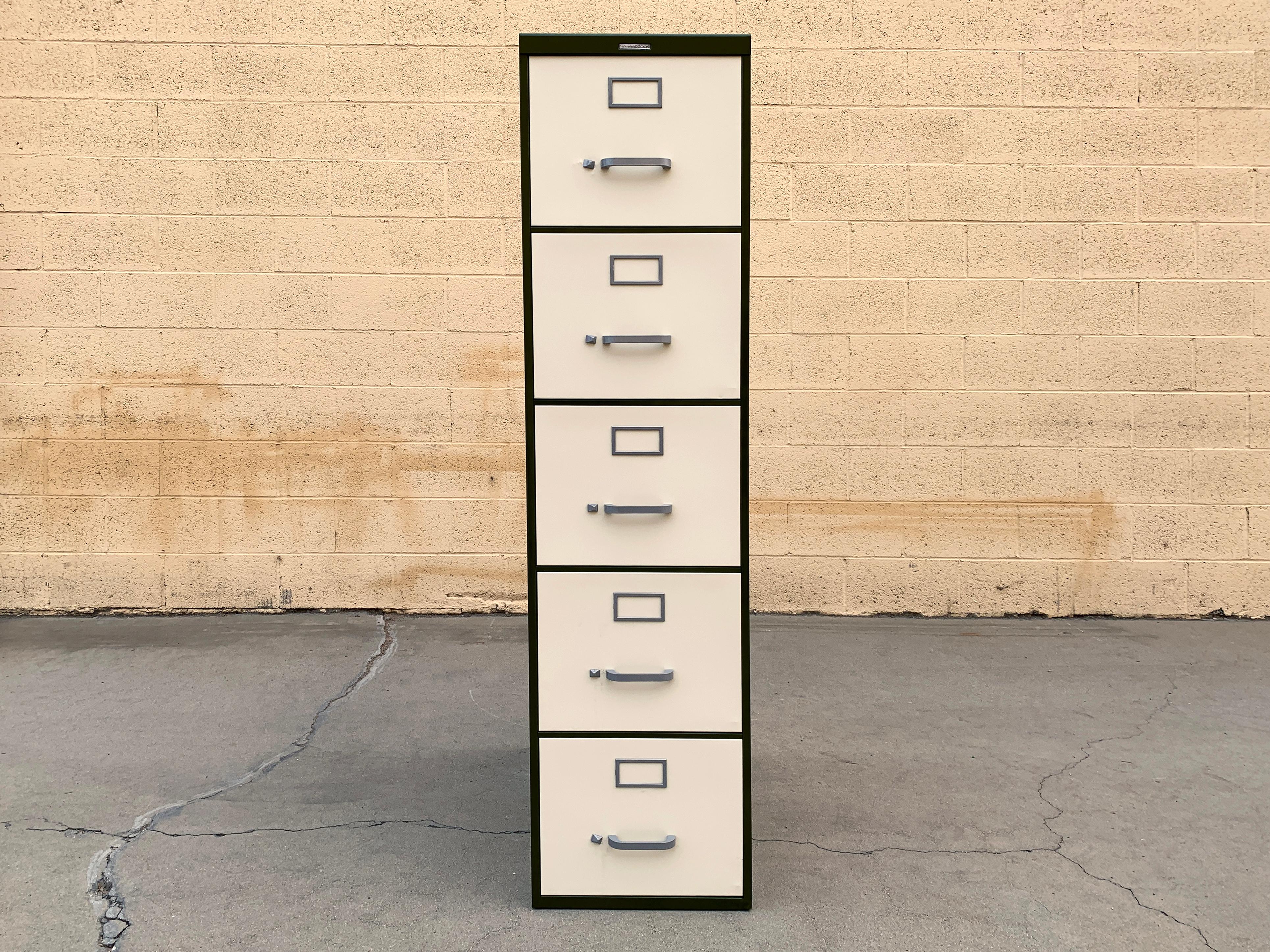 Mid-Century Modern Midcentury Steelcase File Cabinet, Refinished in Pearl and Army Green For Sale