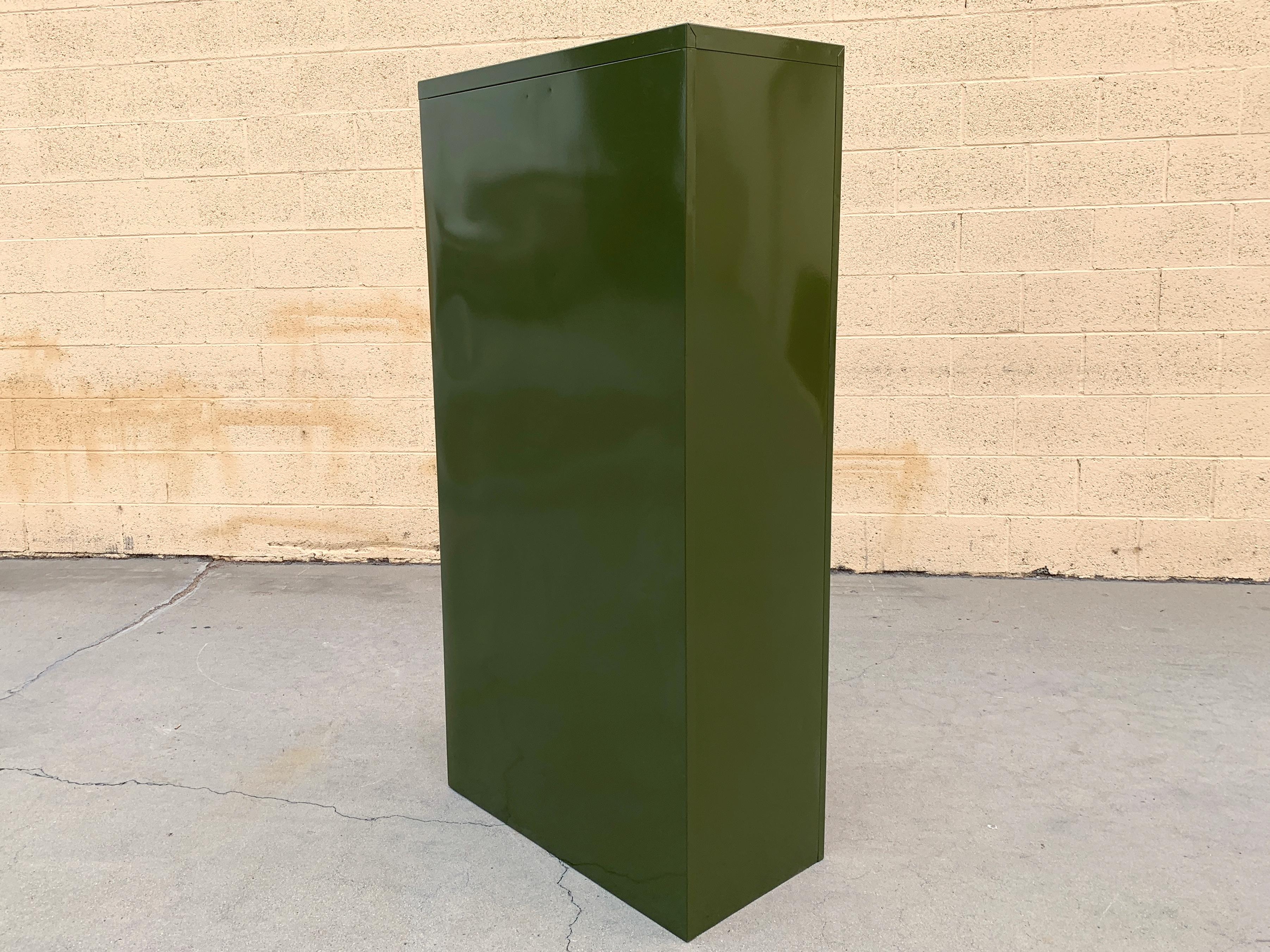 Powder-Coated Midcentury Steelcase File Cabinet, Refinished in Pearl and Army Green For Sale