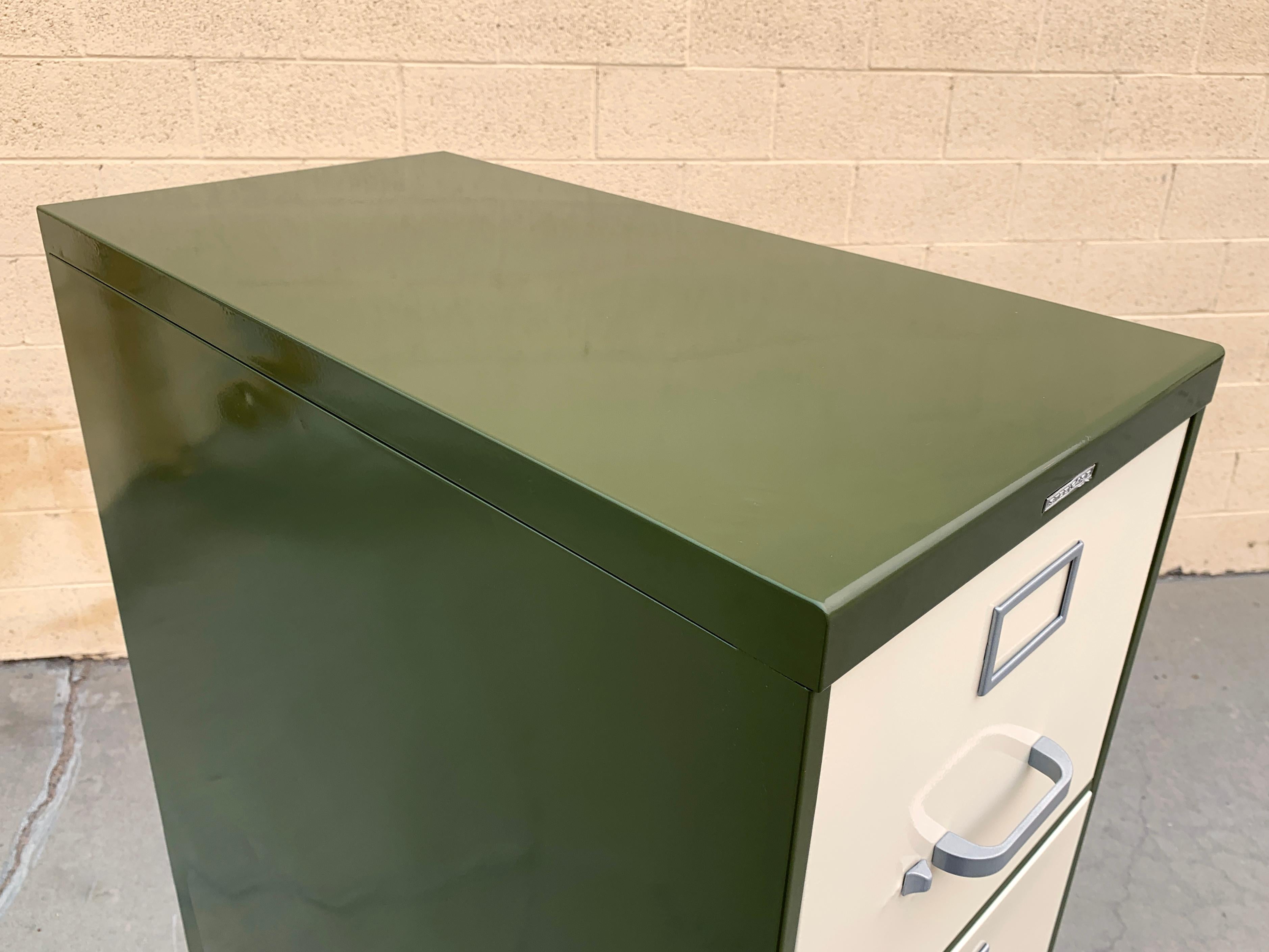 Late 20th Century Midcentury Steelcase File Cabinet, Refinished in Pearl and Army Green For Sale