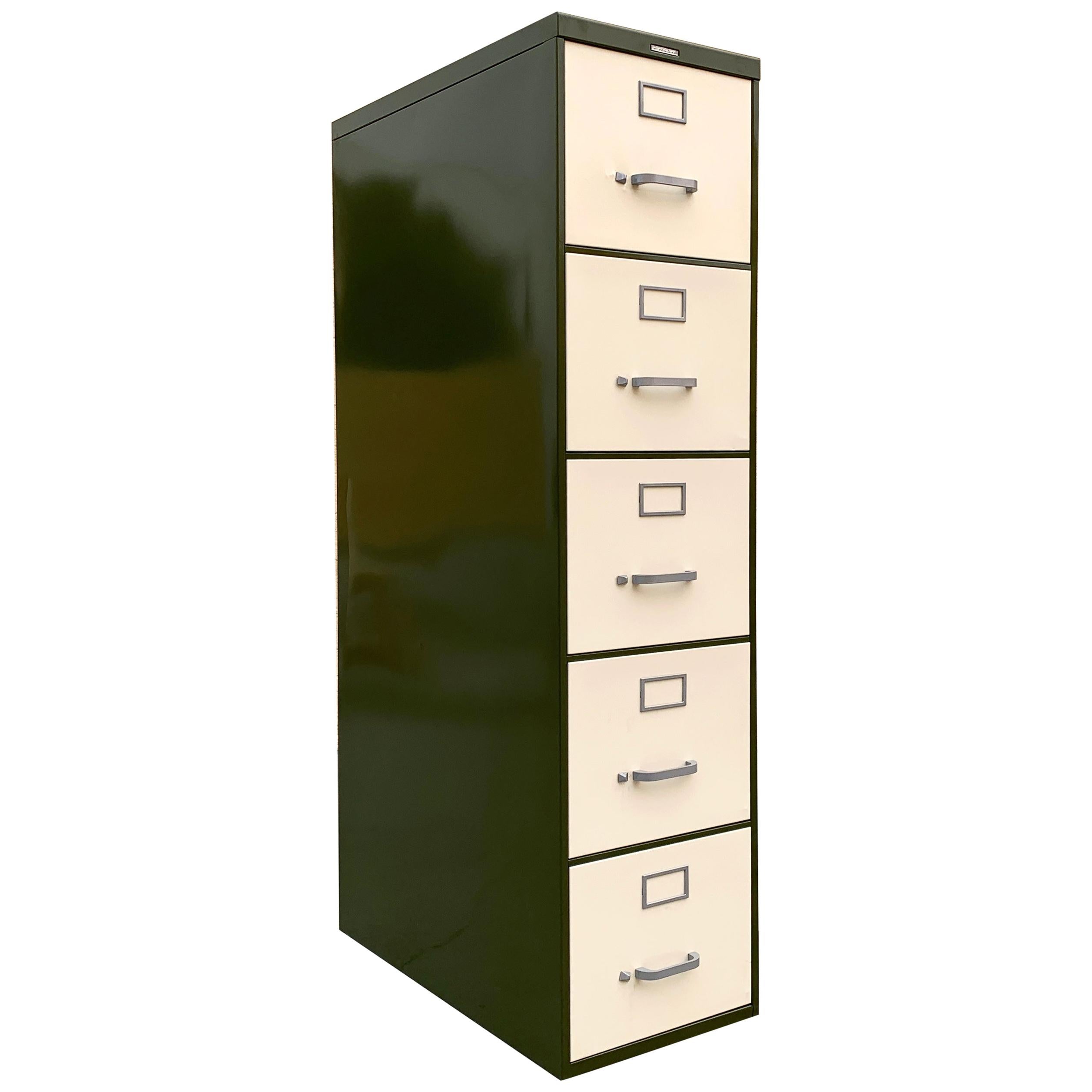 Midcentury Steelcase File Cabinet, Refinished in Pearl and Army Green For Sale