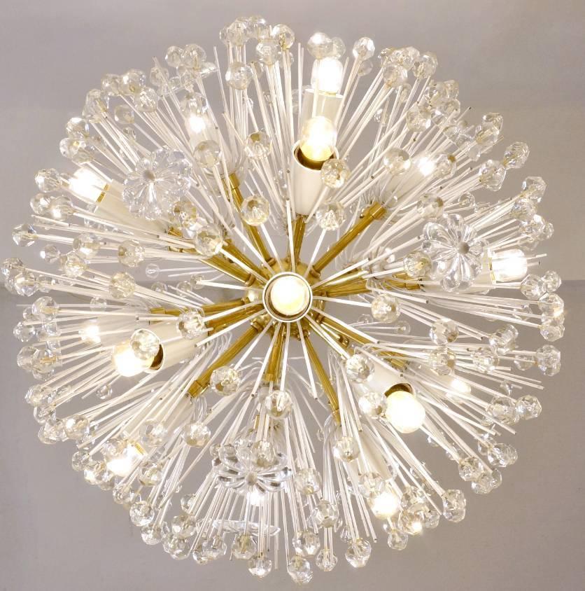Stejnar Sputnik Flower Glass Crystal Brass Chandelier, Stilnovo Gio Ponti Era  5