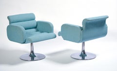 Mid Century Stendig Swivel Chairs on Tulip Bases, Fabric and Chrome, A Pair
