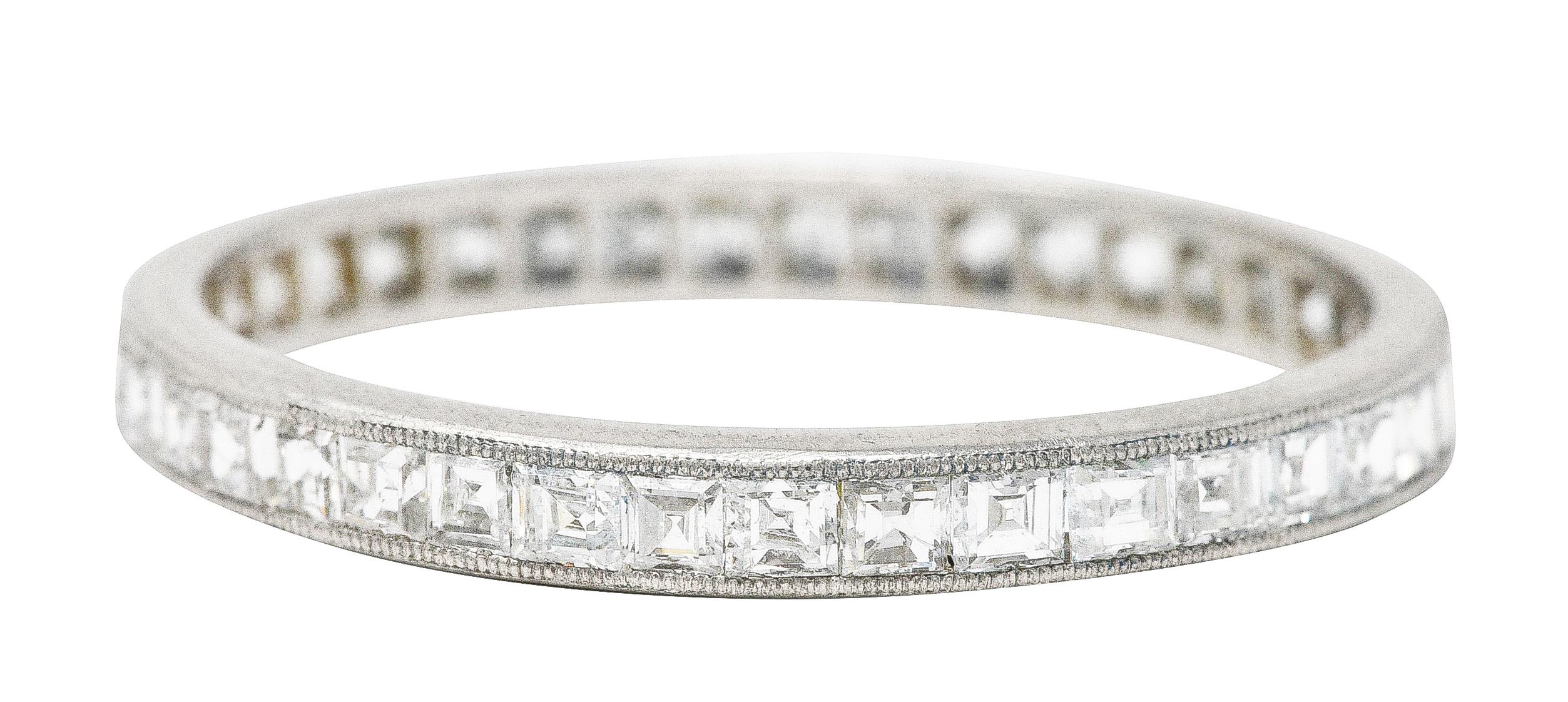 Mid-Century Step Cut 1.00 Carat Diamond Platinum Eternity Band Stacking Ring In Excellent Condition In Philadelphia, PA