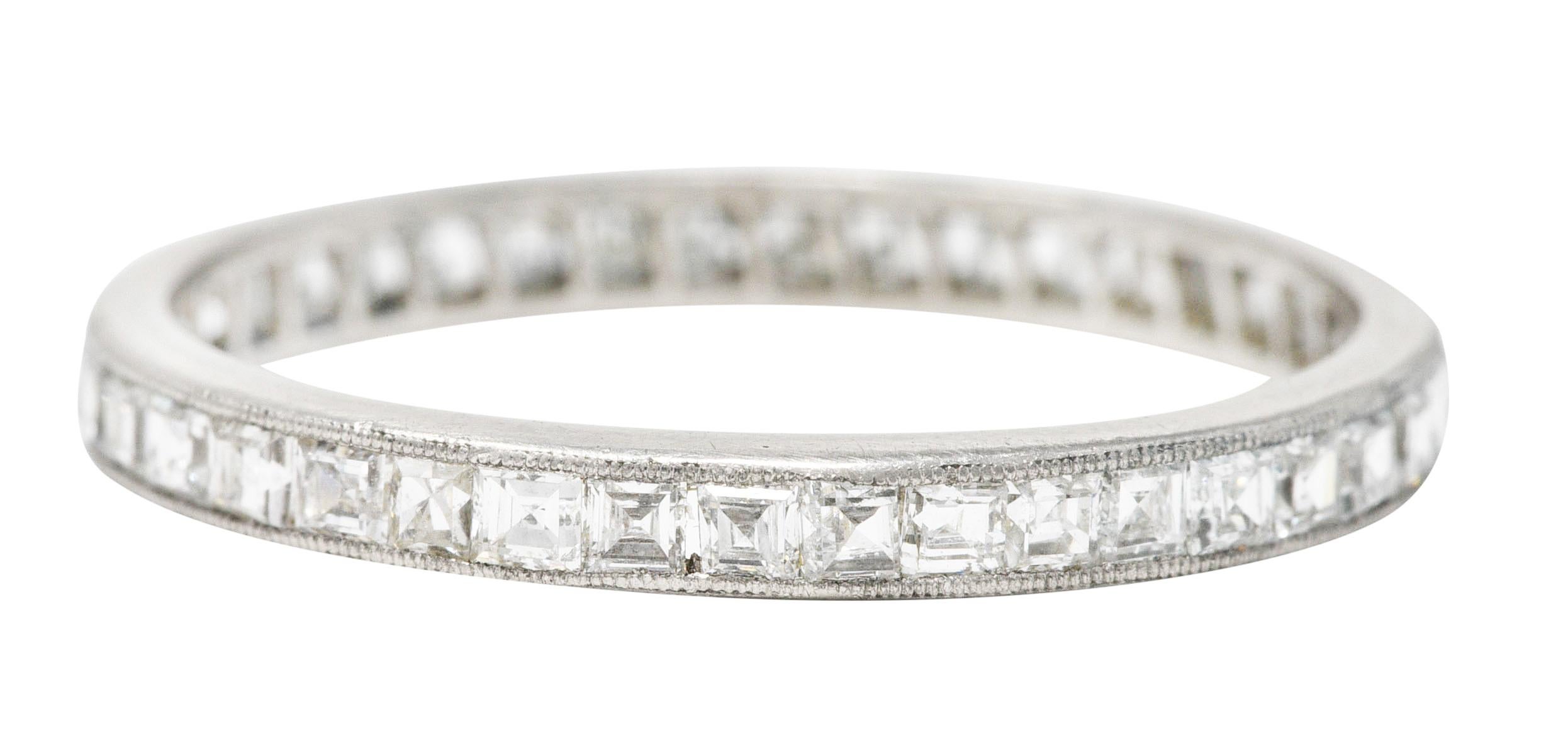 Mid-Century Step Cut 1.00 Carat Diamond Platinum Eternity Band Stacking Ring 1