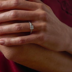Mid Century step cut diamond platinum engagement ring