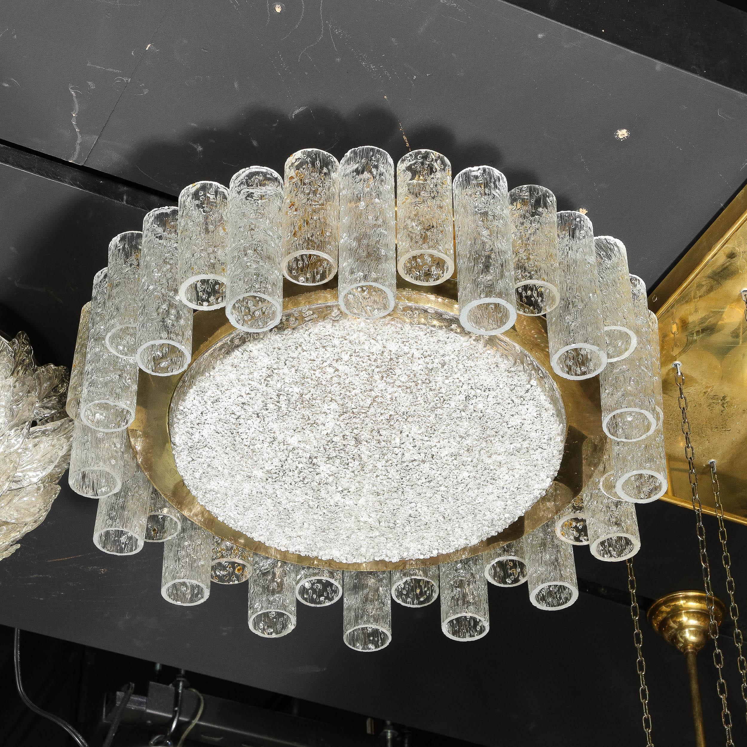 Mid-Century Stepped Cylindrical Glass & Brass Flush Mount by Doria Leuchten 7
