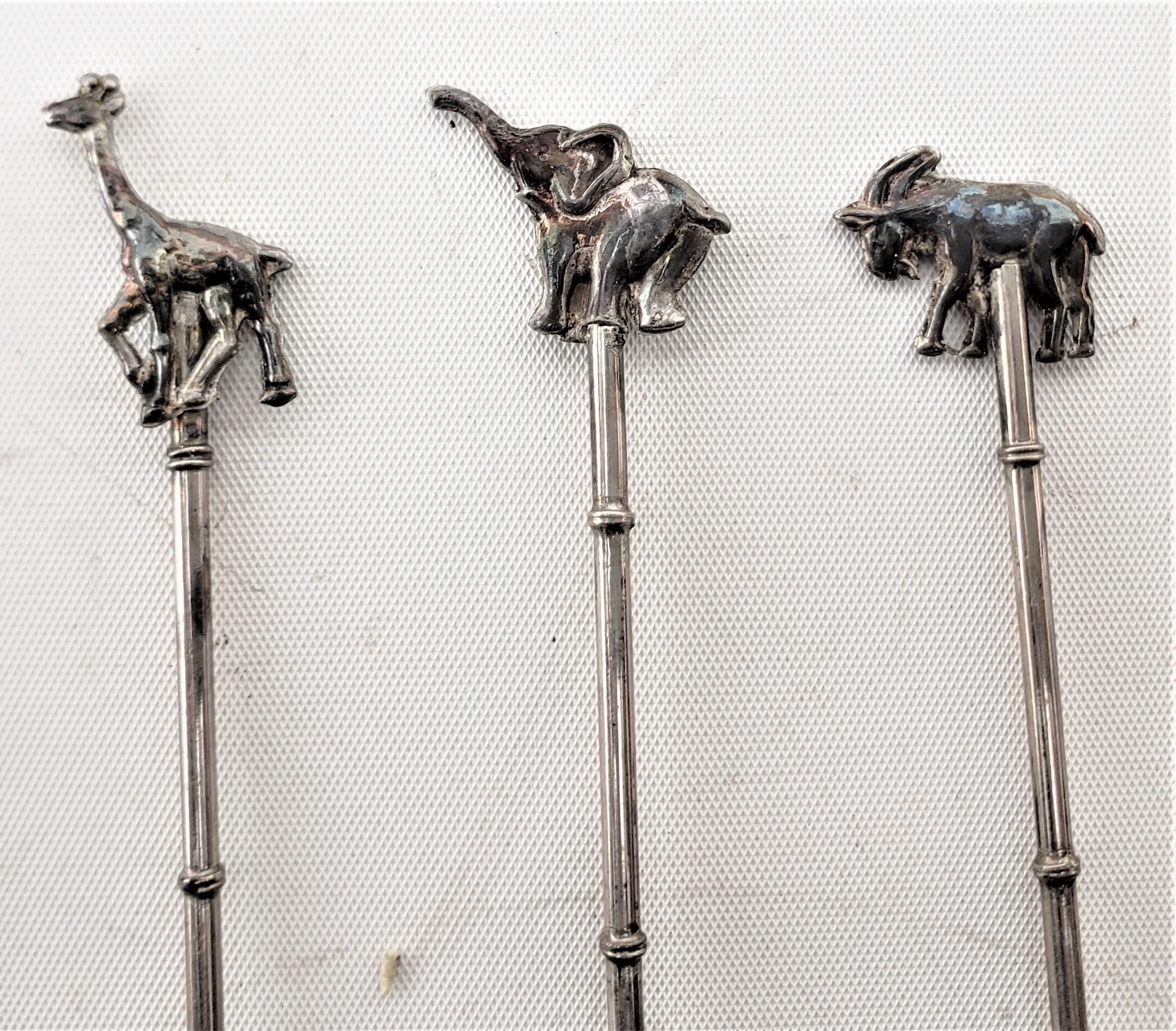 German Mid-Century Sterling & .900 Silver Cocktail Spoon Set with Figural Animals For Sale