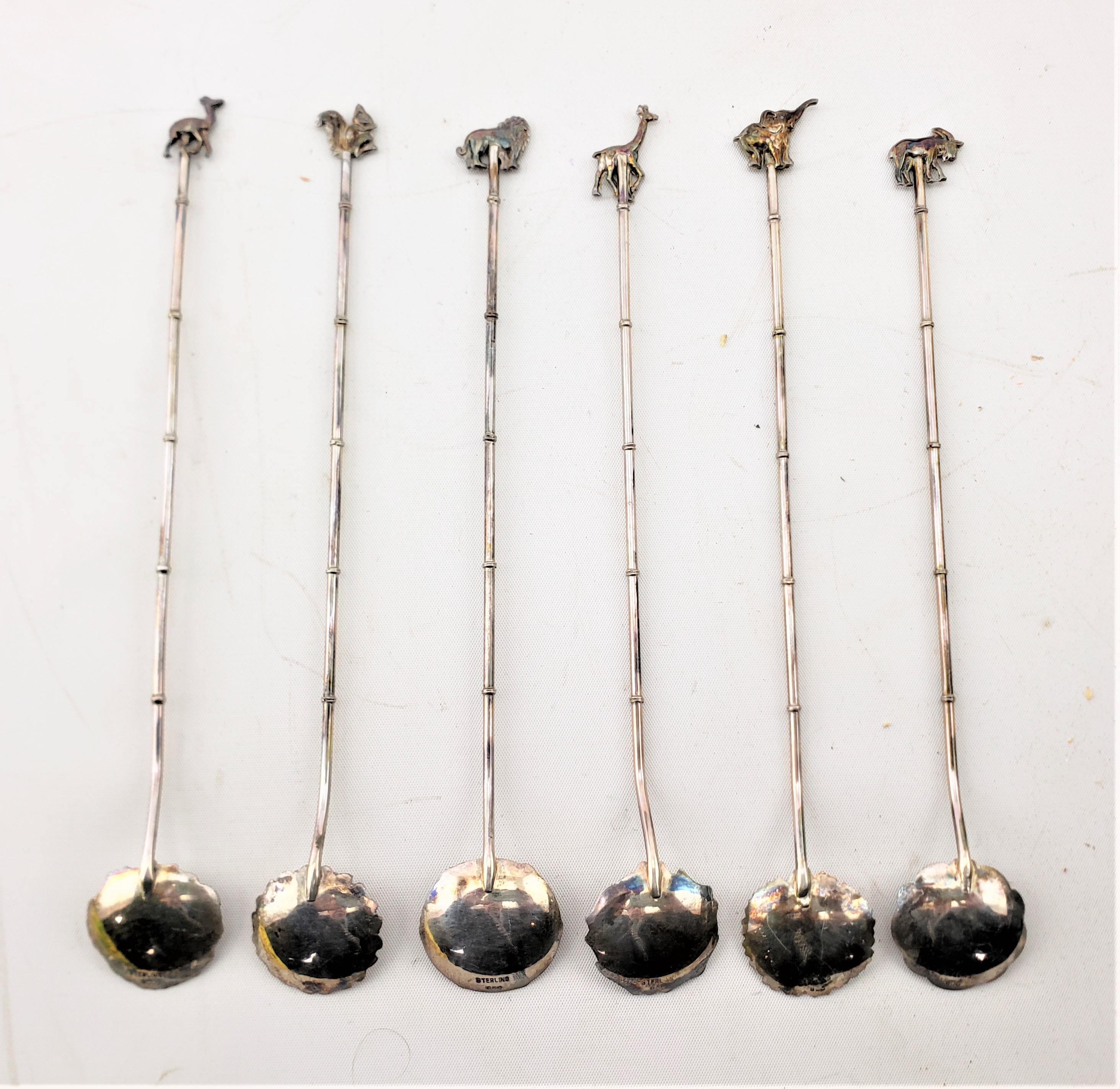 Mid-Century Sterling & .900 Silver Cocktail Spoon Set with Figural Animals For Sale 1