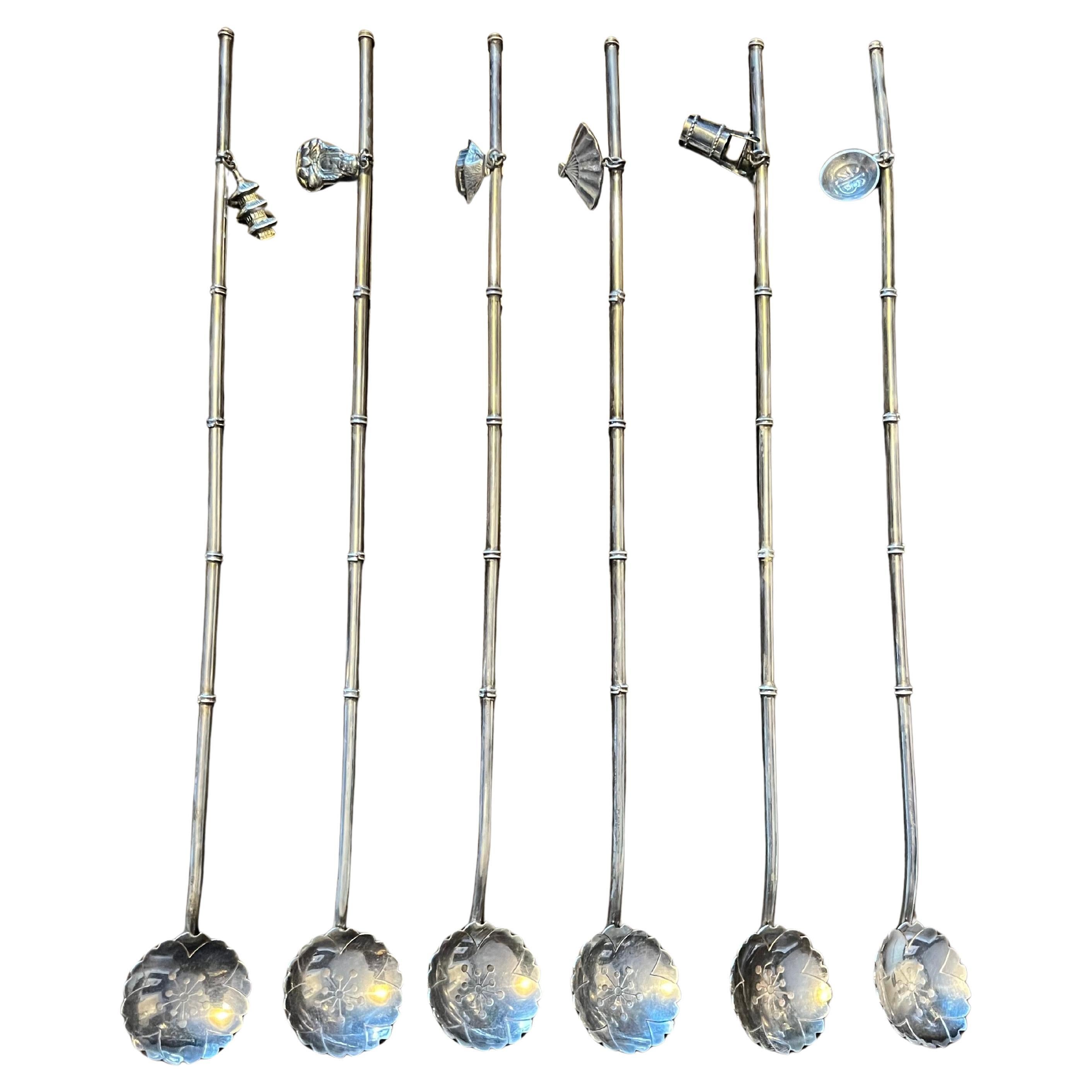 Mid-Century Sterling & .900 Silver Sipping Straw Cocktail Spoon Set