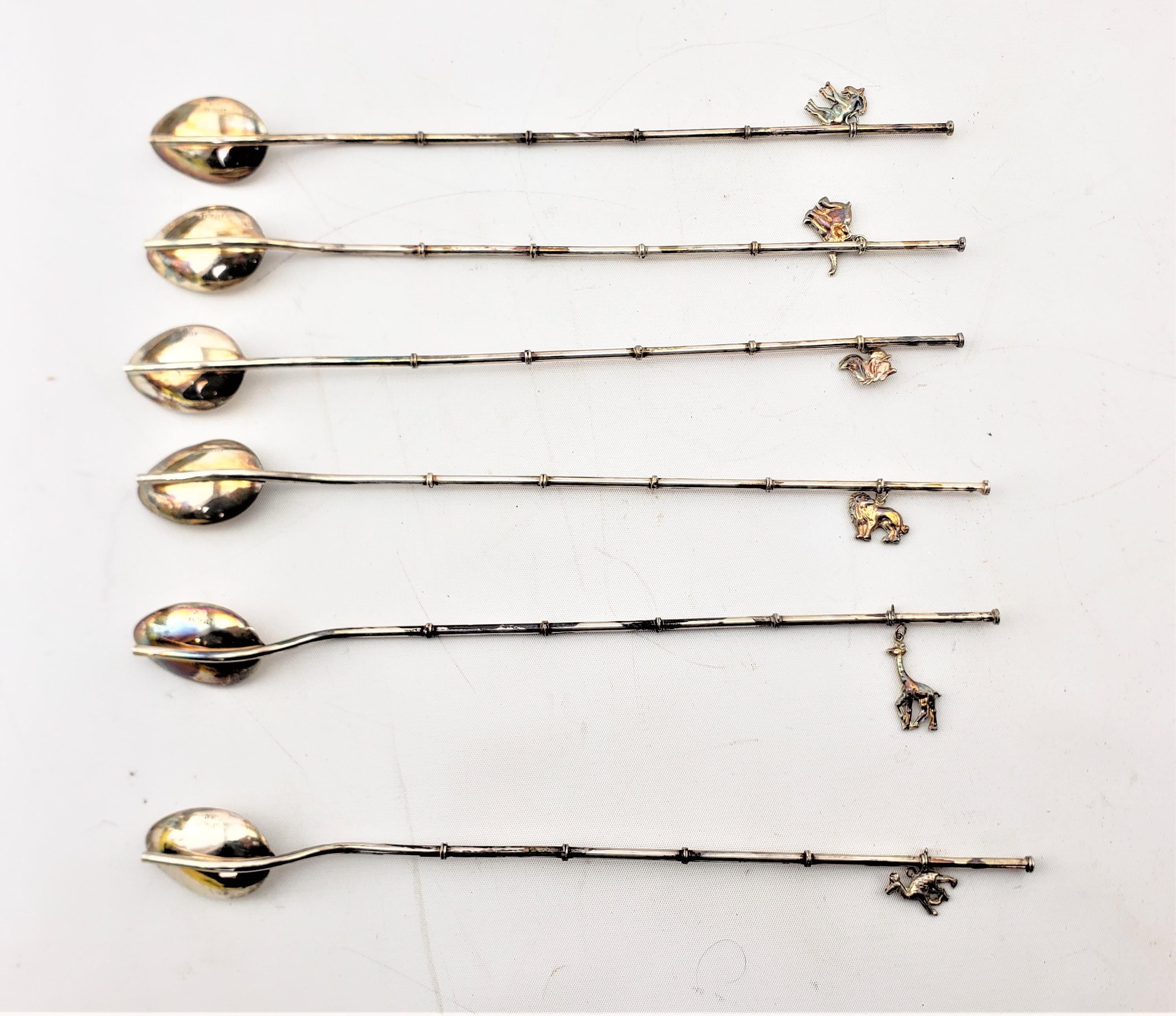 Mid-Century Sterling & .900 Silver Sipping Straw Cocktail Spoon Set with Animals 2