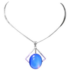 Midcentury Sterling and Opalite Pendant Necklace