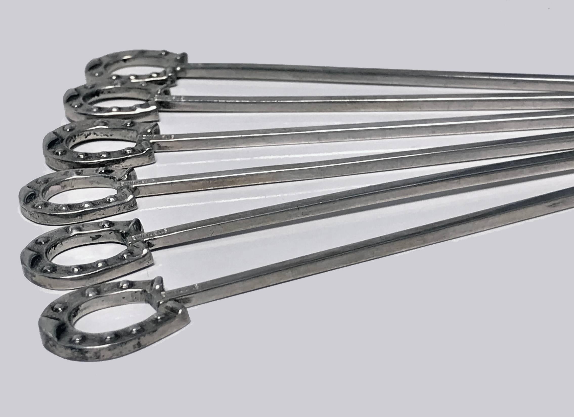 Midcentury Sterling Horseshoe Cocktail Sticks In Excellent Condition In Toronto, Ontario