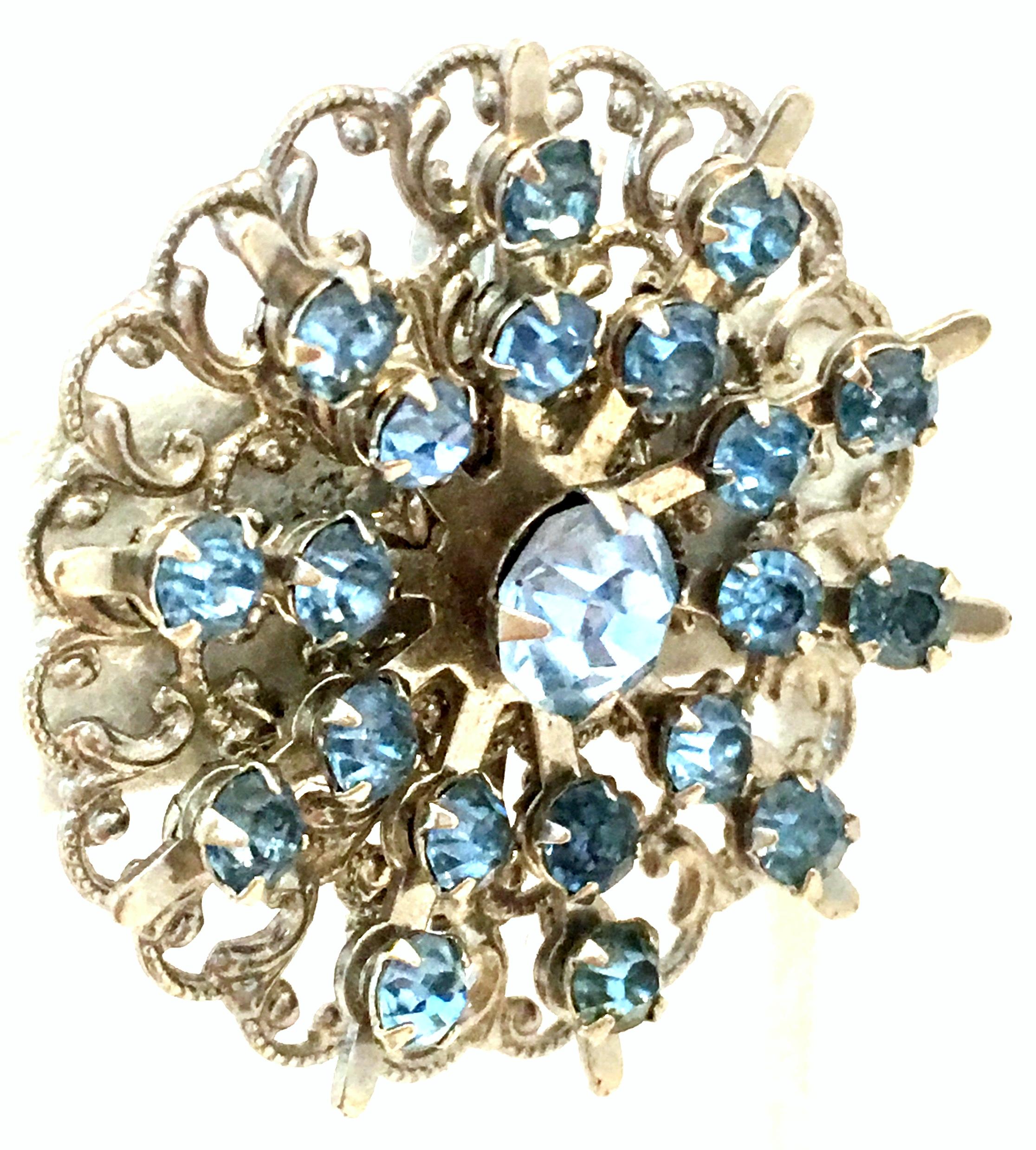 Mid-Century Sterling Silver & Austrian Crystal Dimensional Brooch In Good Condition For Sale In West Palm Beach, FL