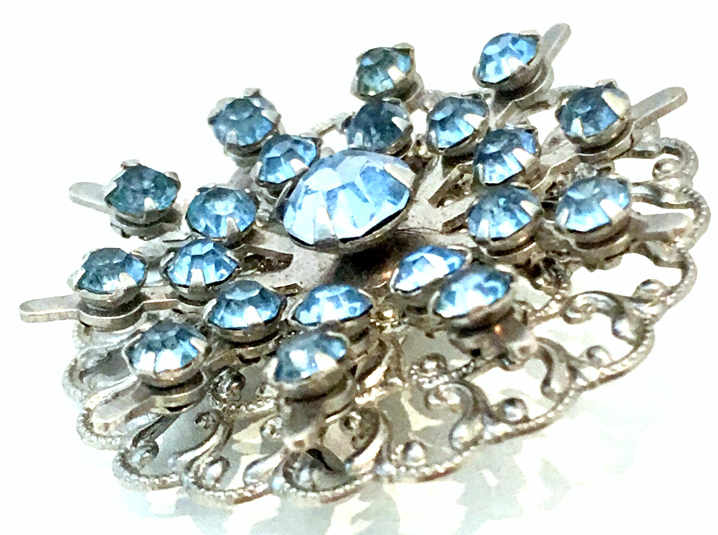 Mid-Century Sterling Silver & Austrian Crystal Dimensional Brooch For Sale 1