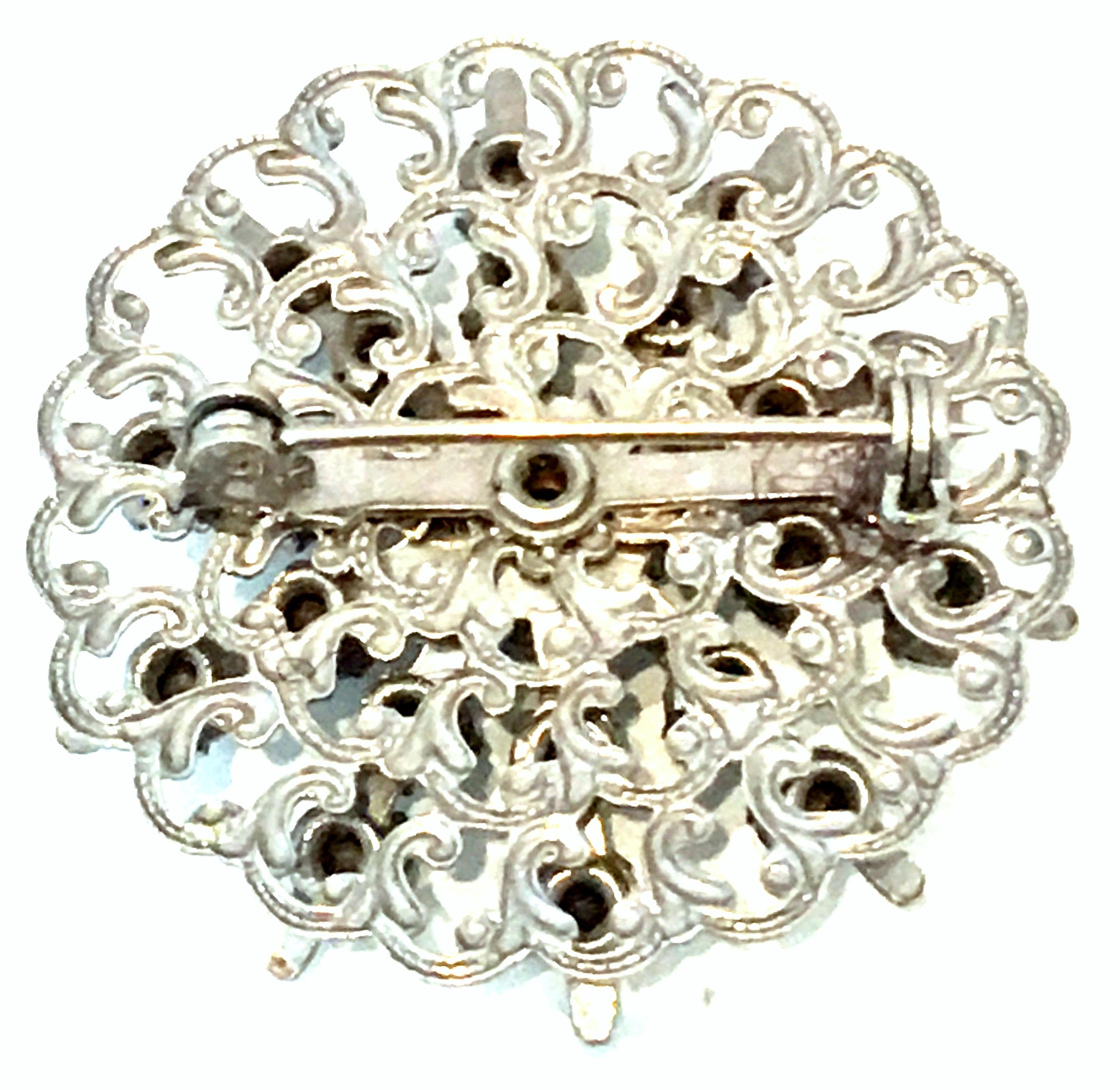 Mid-Century Sterling Silver & Austrian Crystal Dimensional Brooch For Sale 3