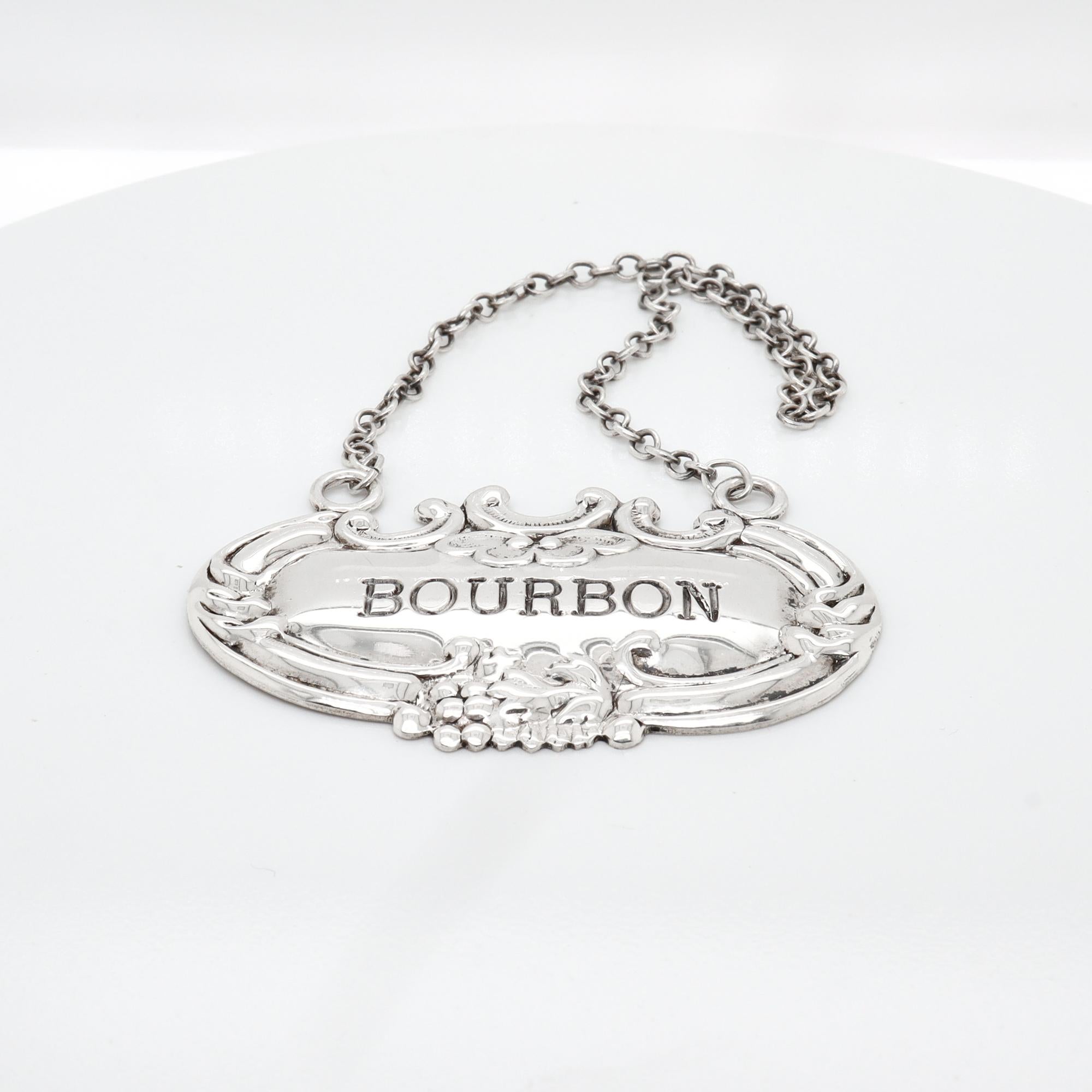 Mid-Century Sterling Silver Bourbon Whiskey Decanter / Liquor Label en vente 3