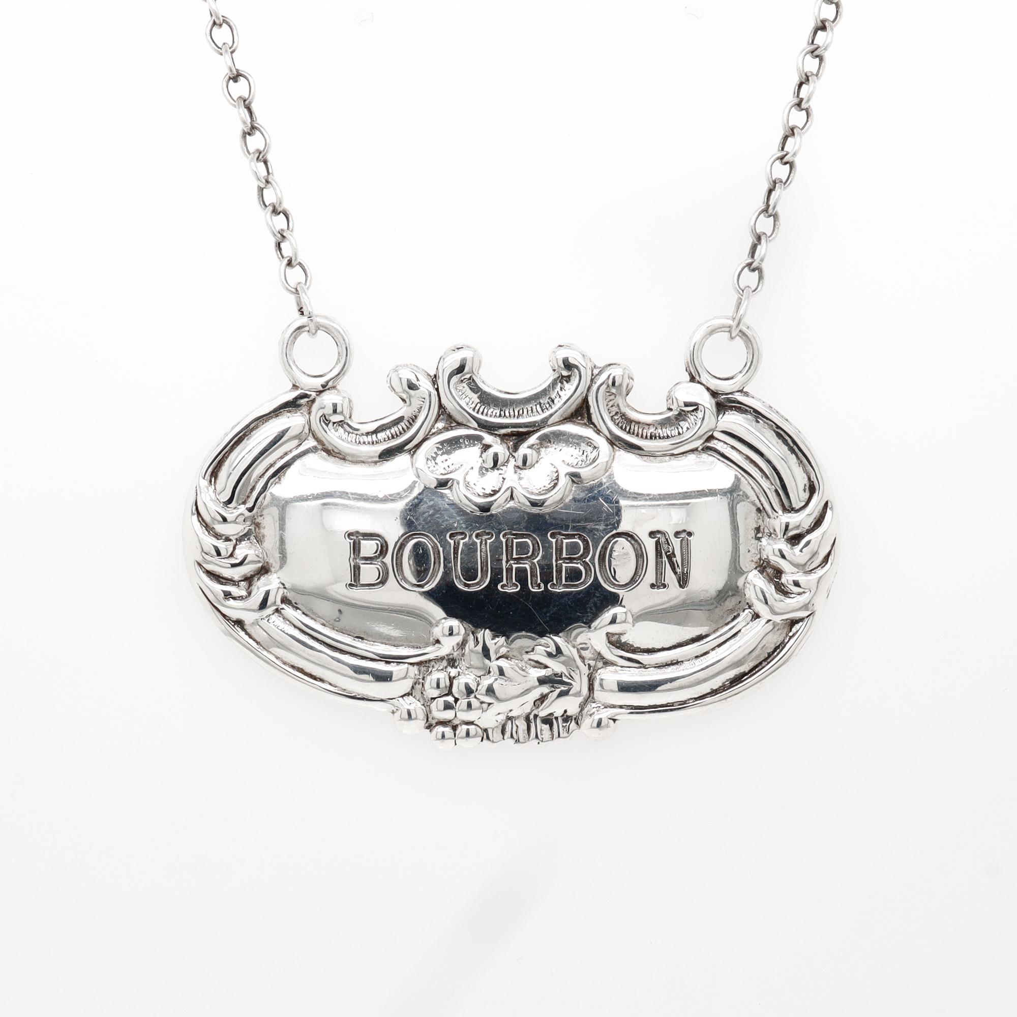 Mid-Century Modern Mid-Century Sterling Silver Bourbon Whiskey Decanter / Liquor Label en vente