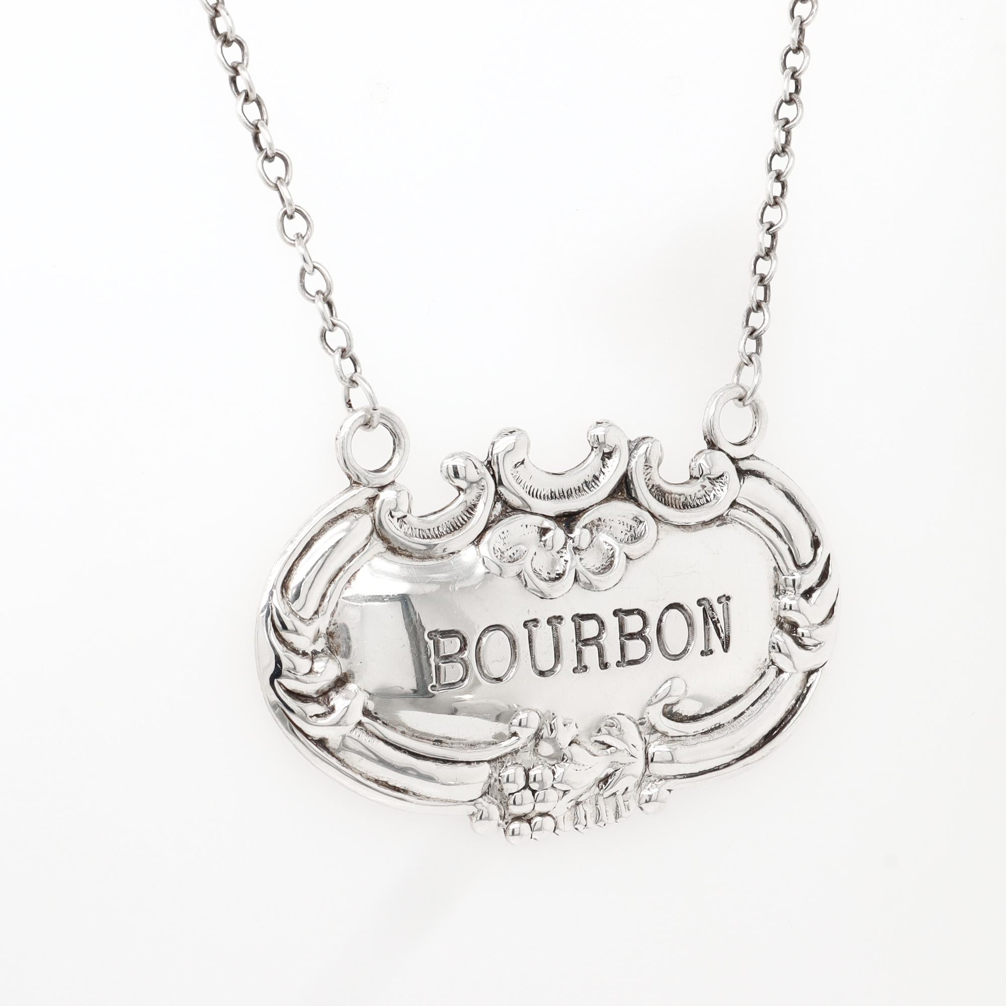 Américain Mid-Century Sterling Silver Bourbon Whiskey Decanter / Liquor Label en vente