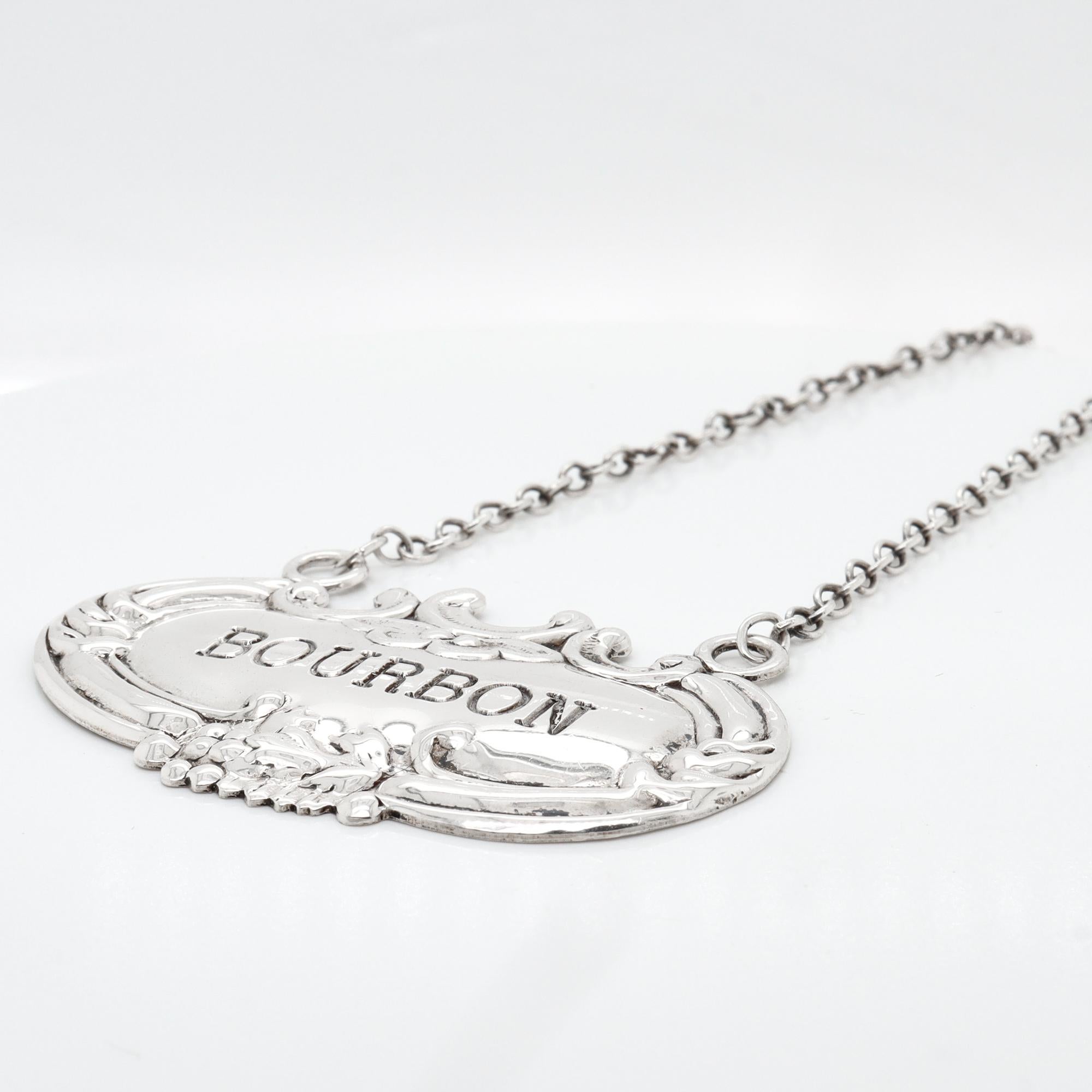 Mid-Century Sterling Silver Bourbon Whiskey Decanter / Liquor Label Bon état - En vente à Philadelphia, PA