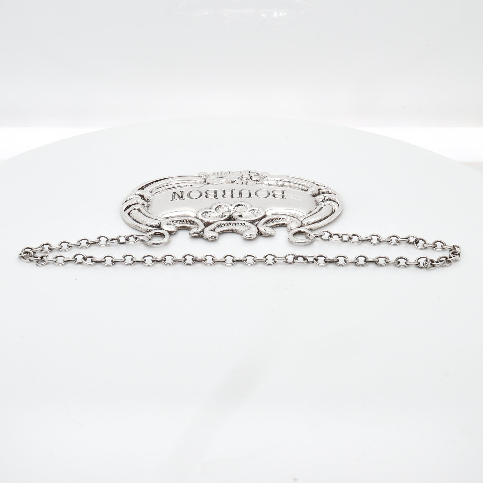 Mid-Century Sterling Silver Bourbon Whiskey Decanter / Liquor Label en vente 1