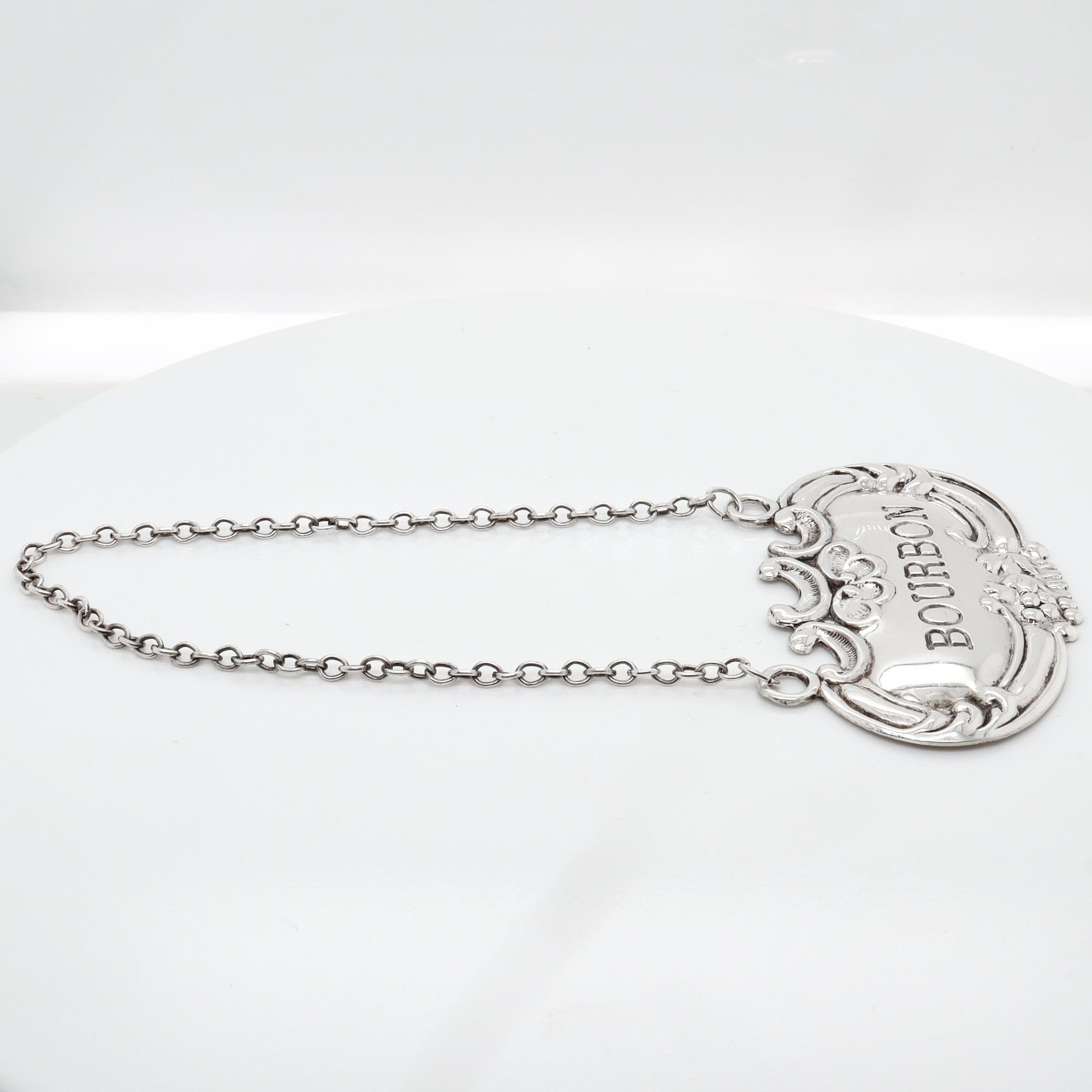 Mid-Century Sterling Silver Bourbon Whiskey Decanter / Liquor Label en vente 2