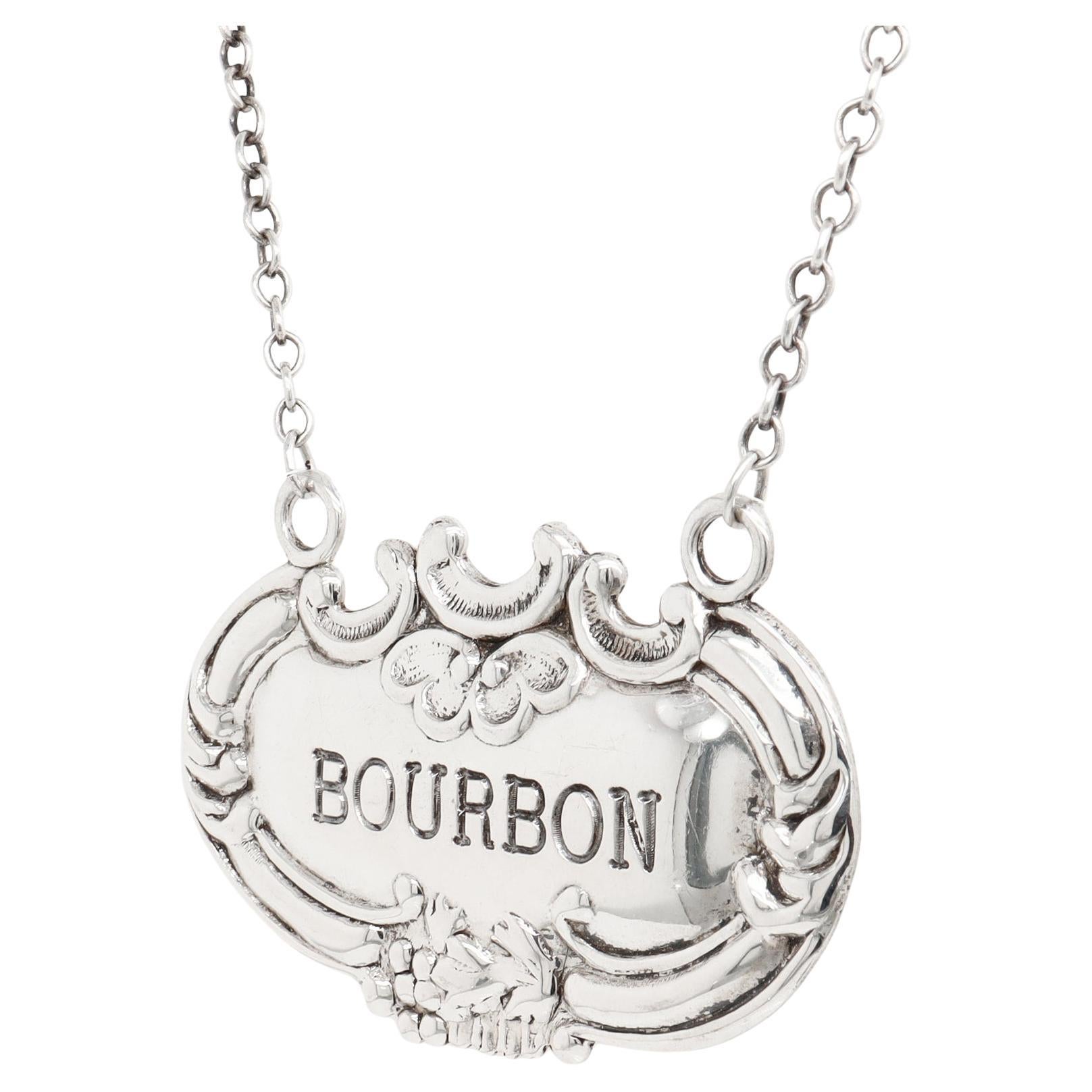 Mid-Century Sterling Silver Bourbon Whiskey Decanter / Liquor Label