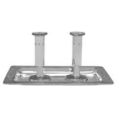 Mid Century Sterling Silver Candlestick & Tray Set - JJ McGreal London 1977