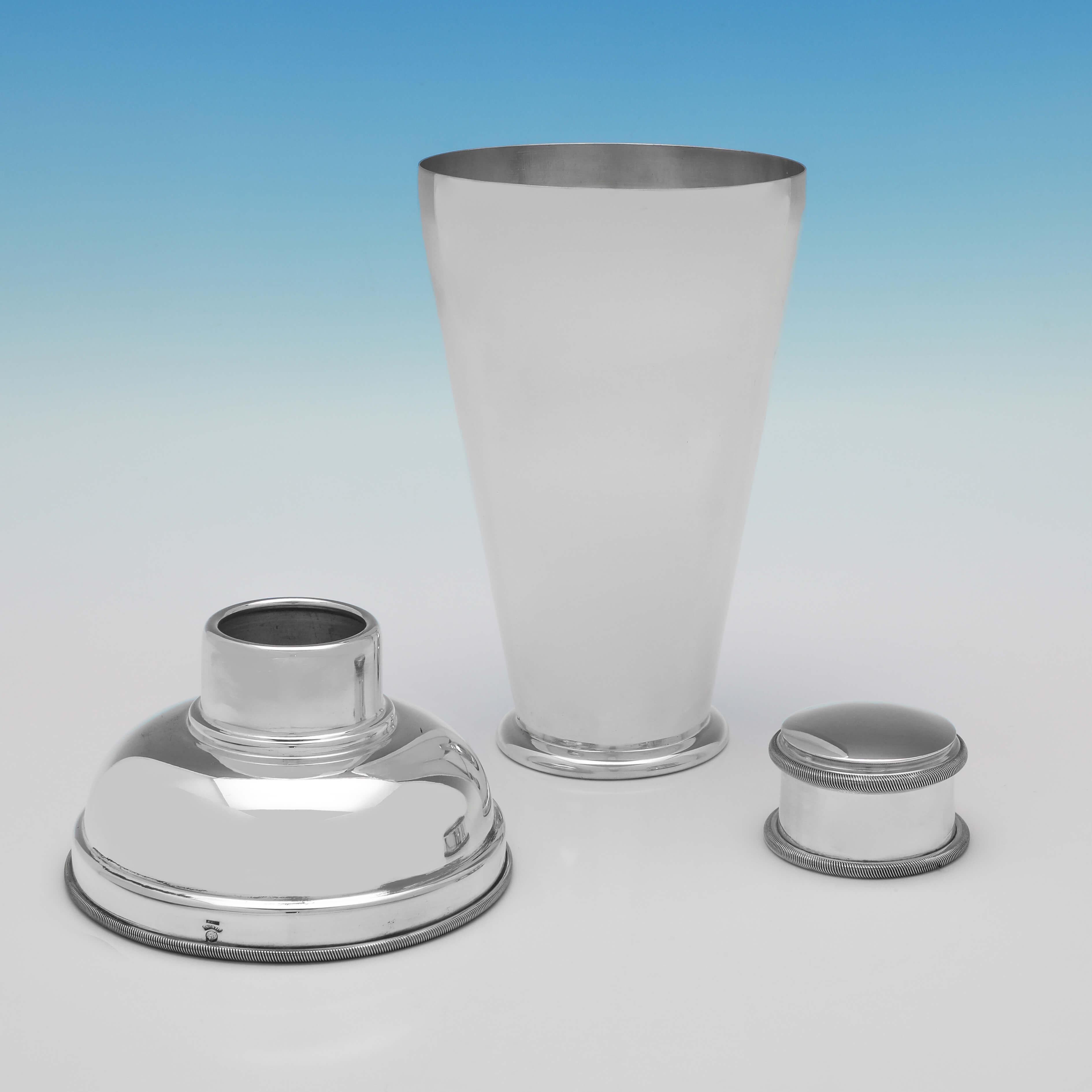 Mid-Century Modern Mid Century Sterling Silver Cocktail Set, Barware, Cocktail Shaker & Glasses