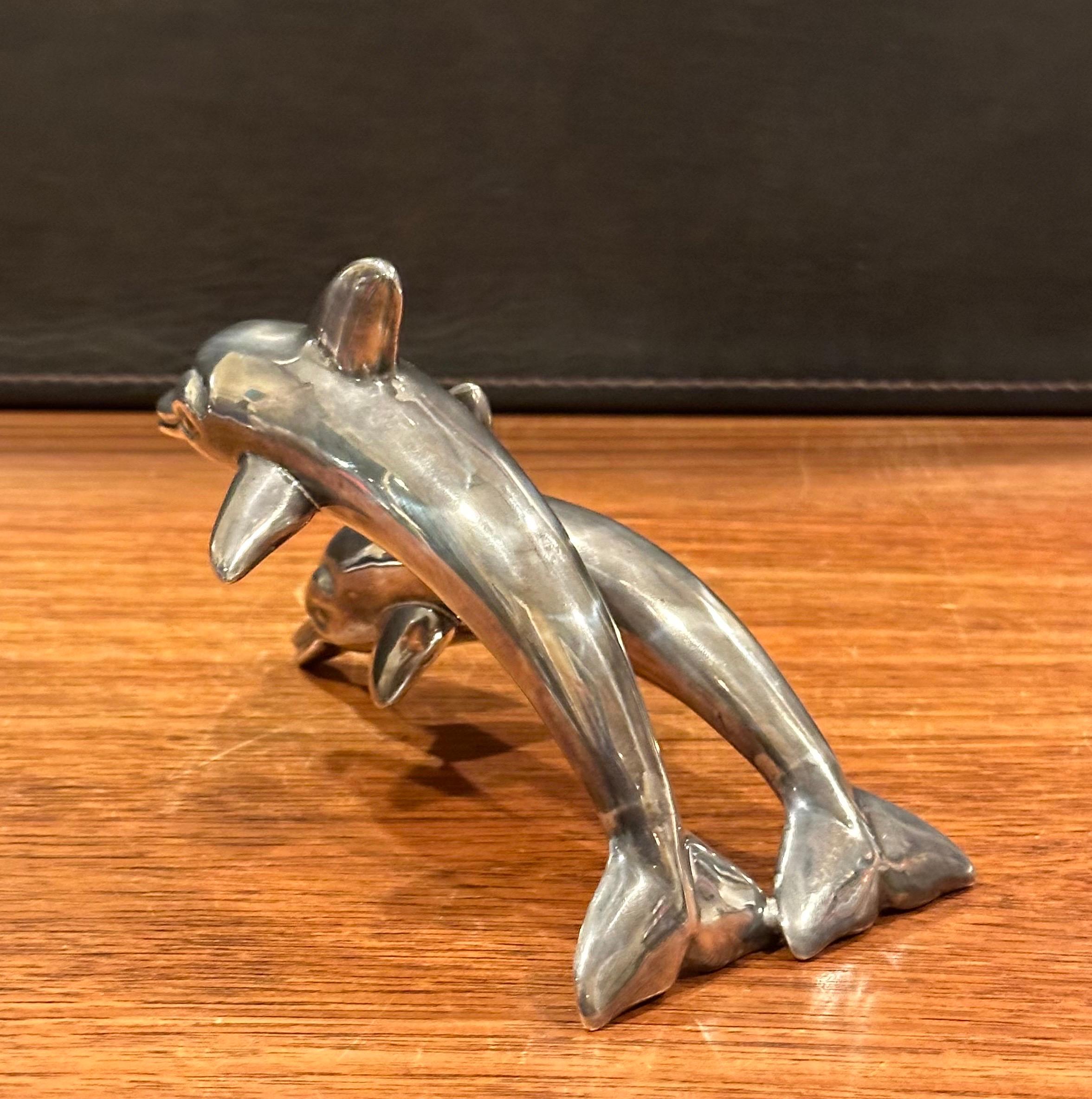 Mid-Century Sterling Silver Dolphin Pod Sculpture For Sale 4