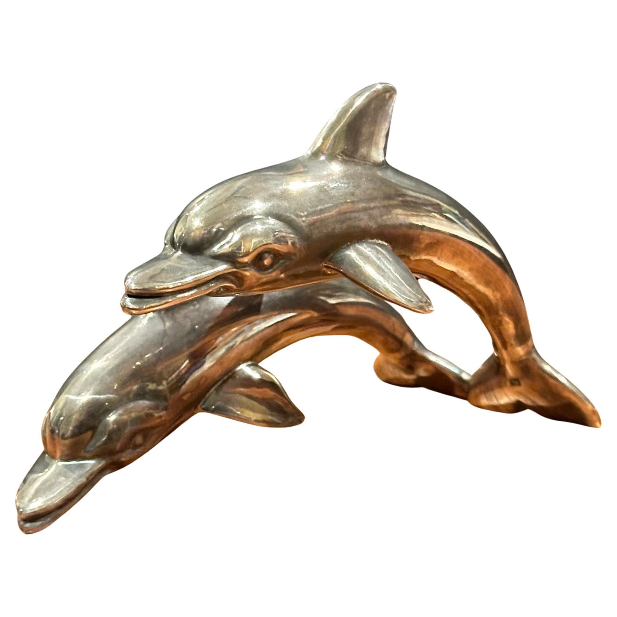 Mid-Century Sterling Silver Dolphin Pod Sculpture For Sale 9