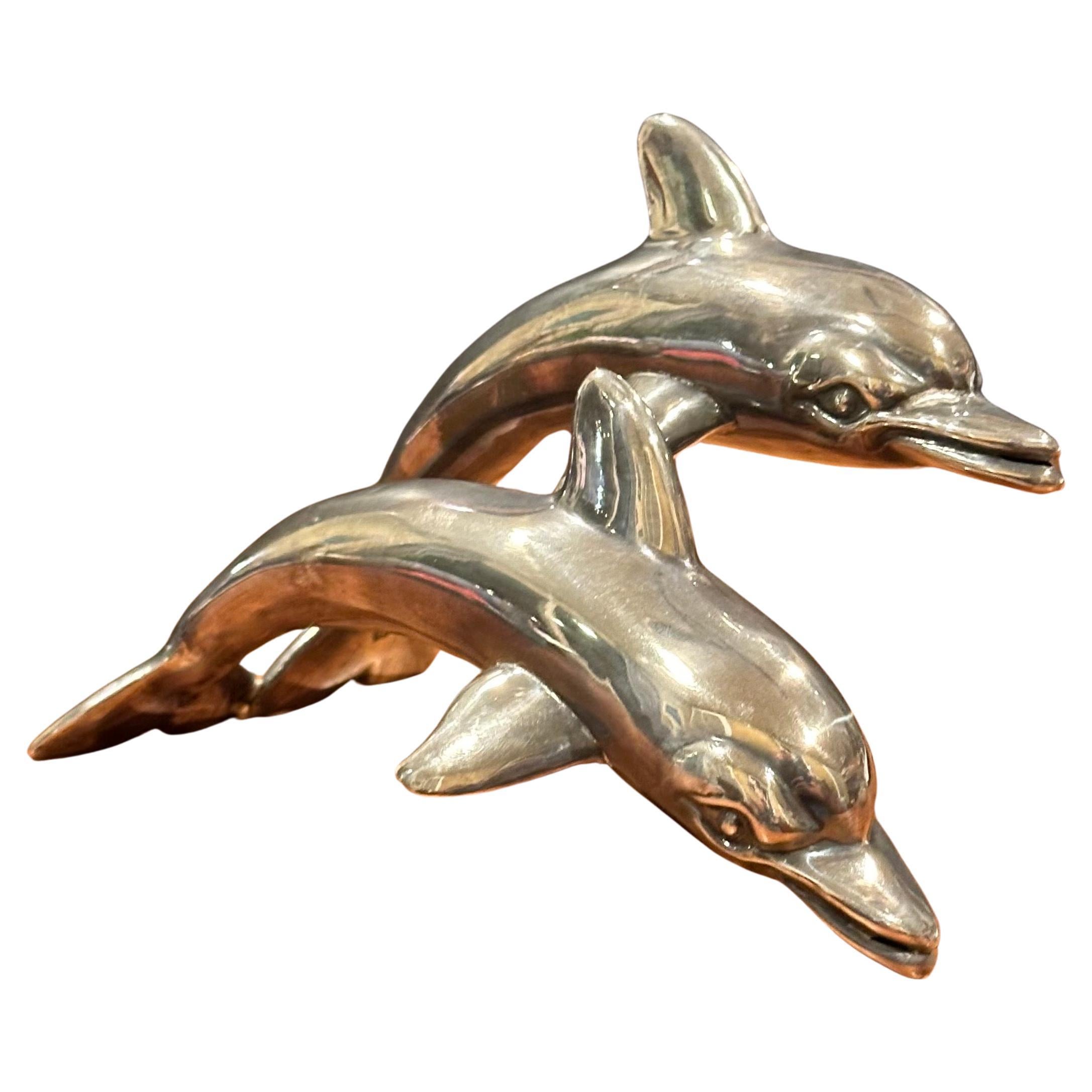 Mid-Century Modern Mid-Century Sterling Silver Dolphin Pod Sculpture For Sale