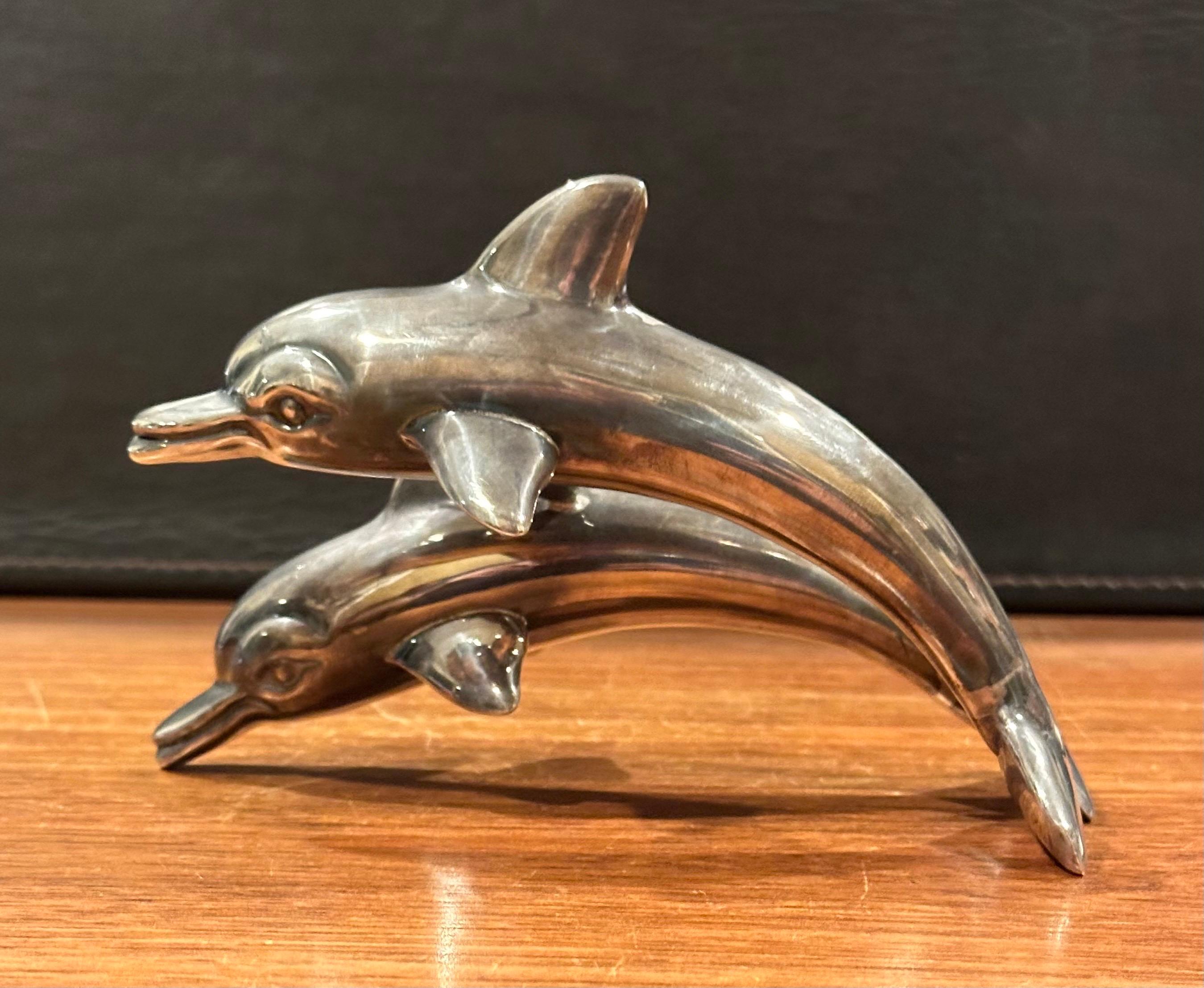 American Mid-Century Sterling Silver Dolphin Pod Sculpture For Sale