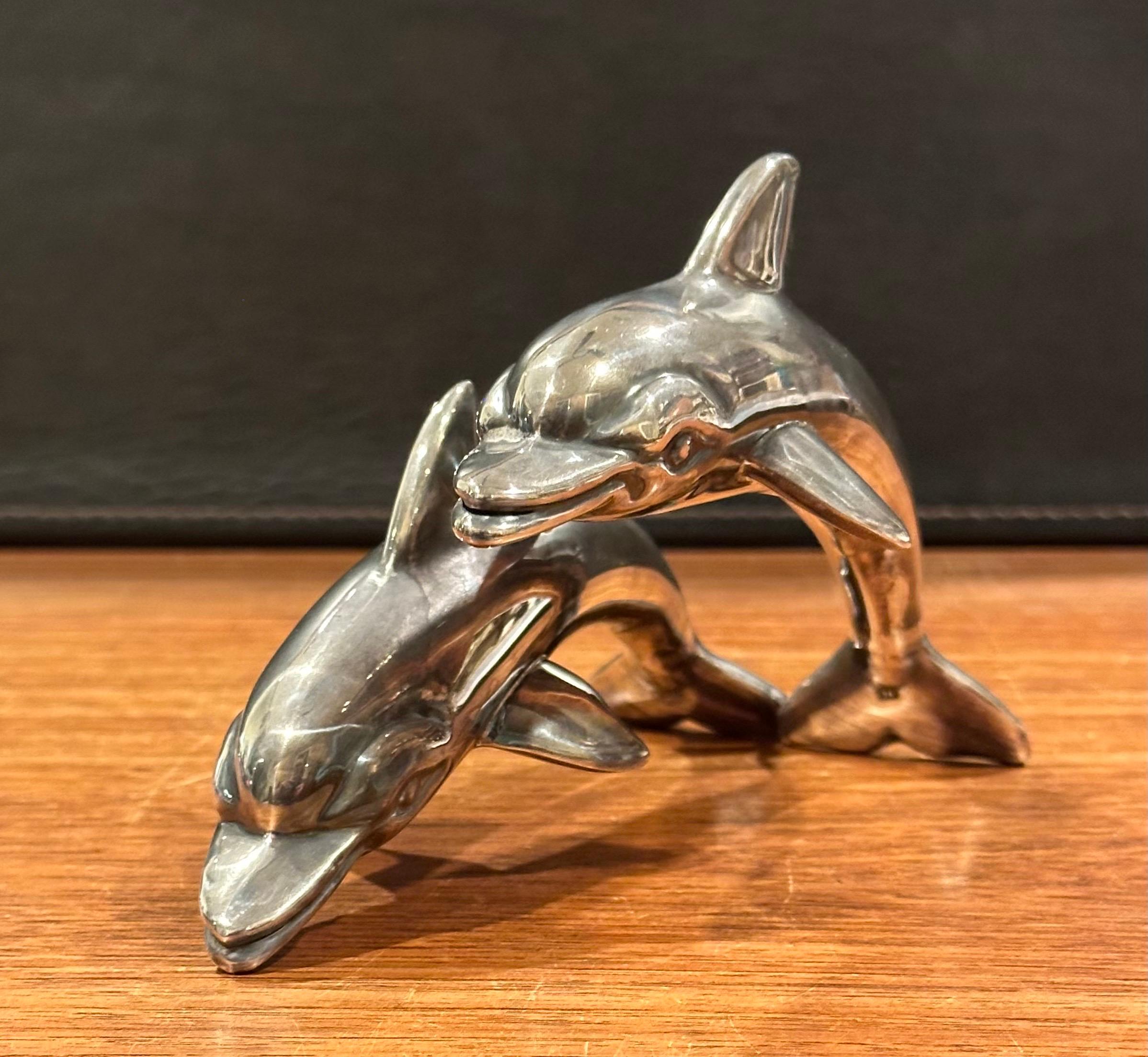 Mid-Century Sterling Silver Dolphin Pod Sculpture In Good Condition For Sale In San Diego, CA