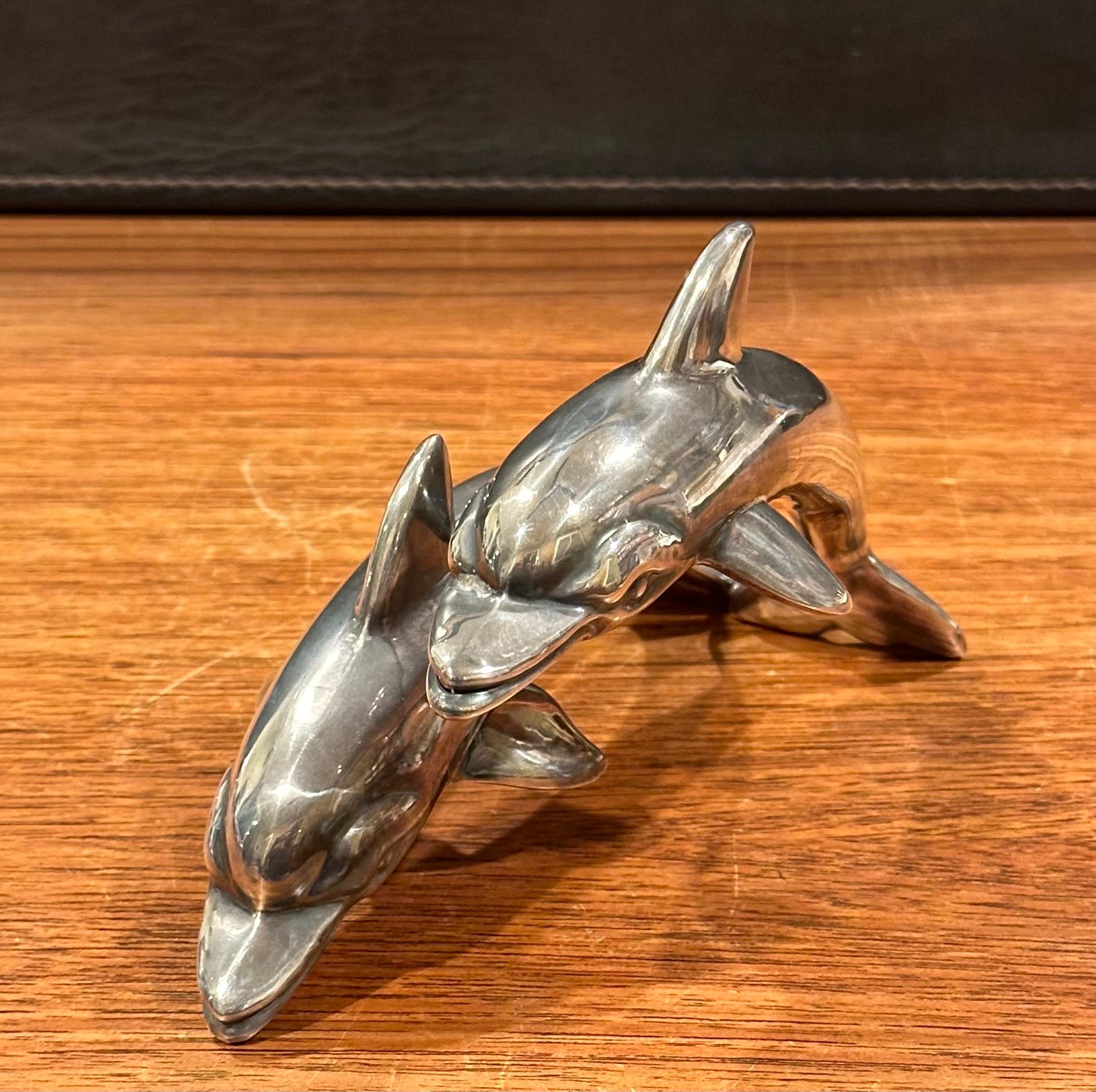 20th Century Mid-Century Sterling Silver Dolphin Pod Sculpture For Sale