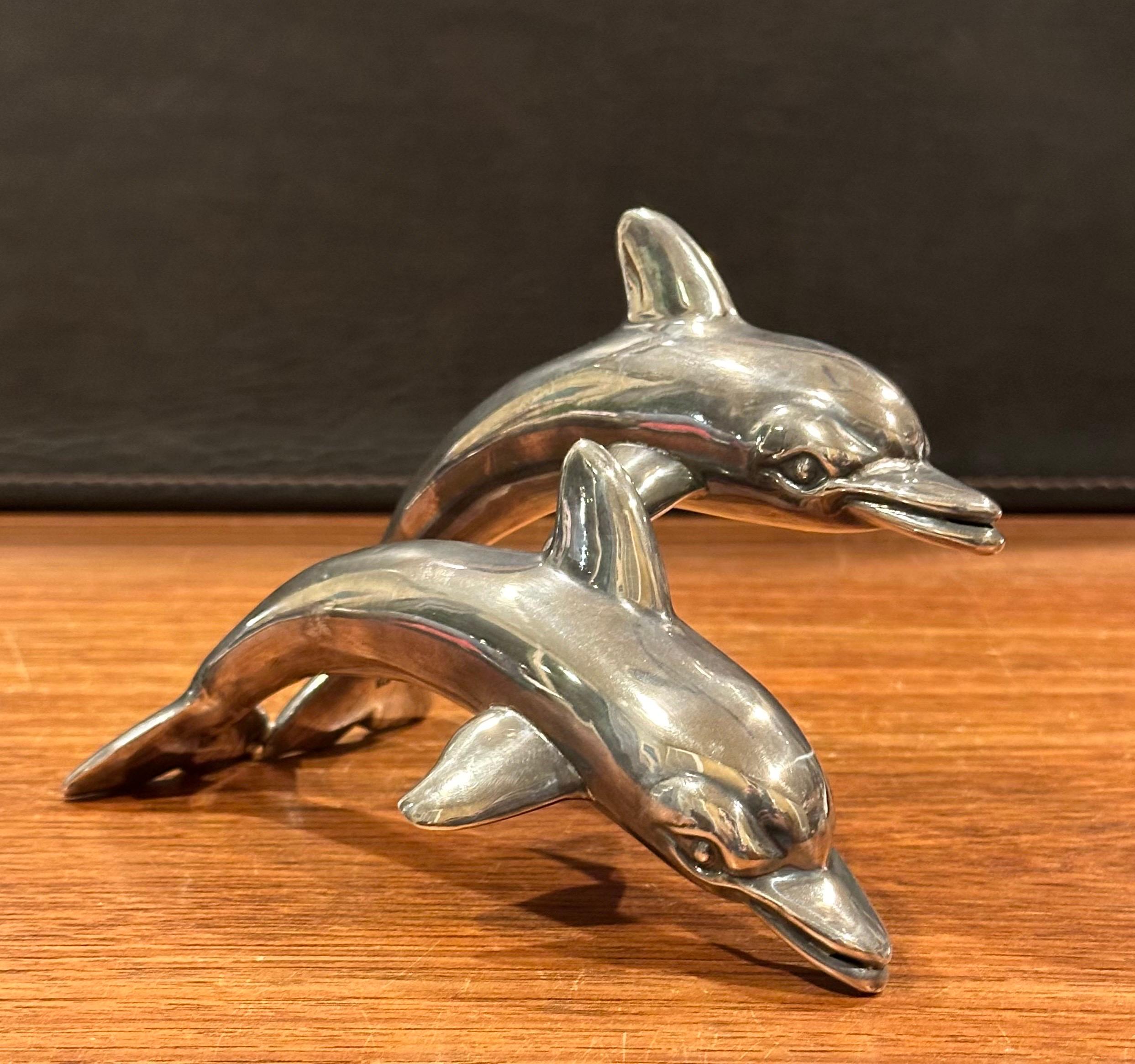 Mid-Century Sterling Silver Dolphin Pod Sculpture For Sale 2