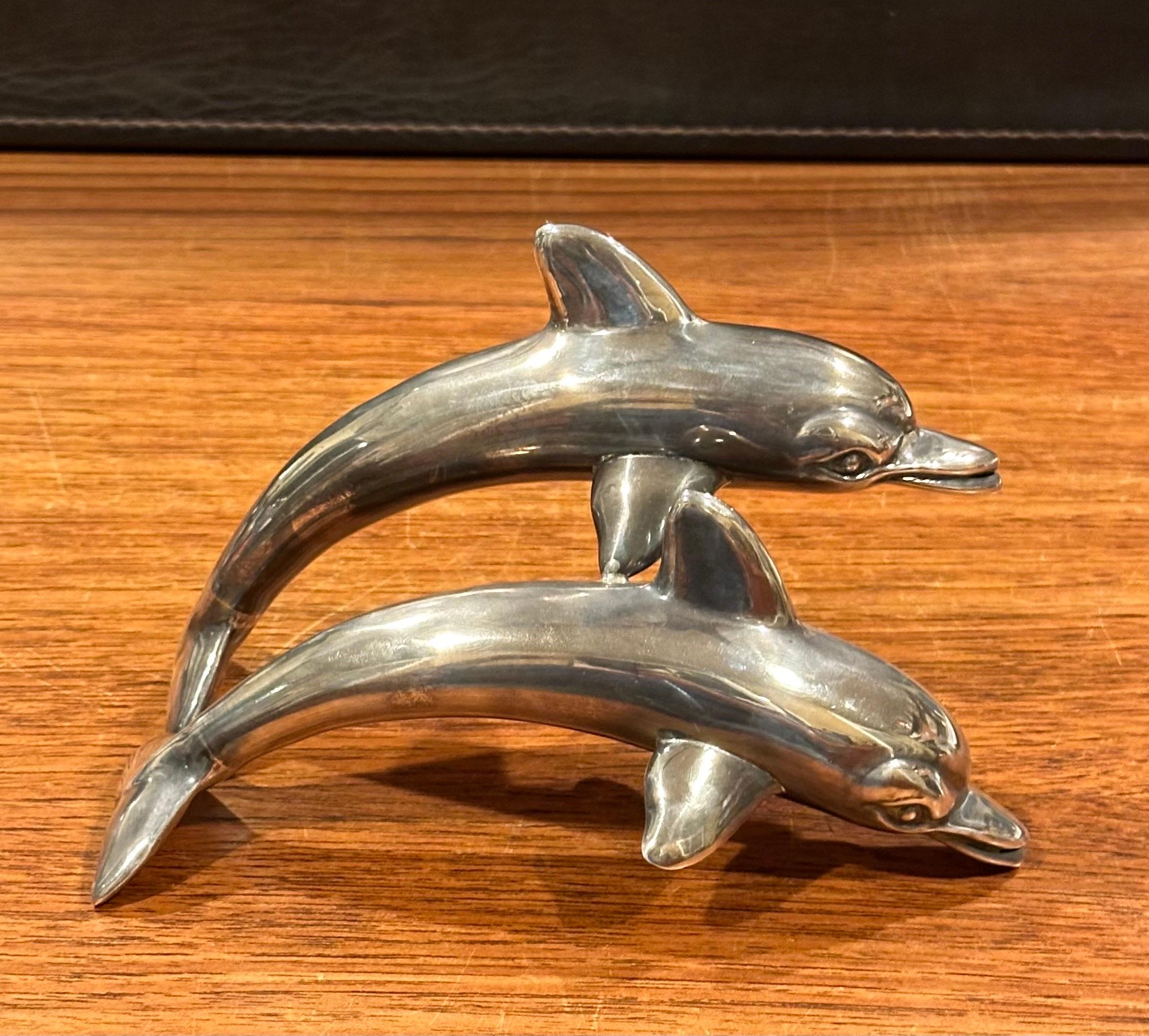 Mid-Century Sterling Silver Dolphin Pod Sculpture For Sale 3