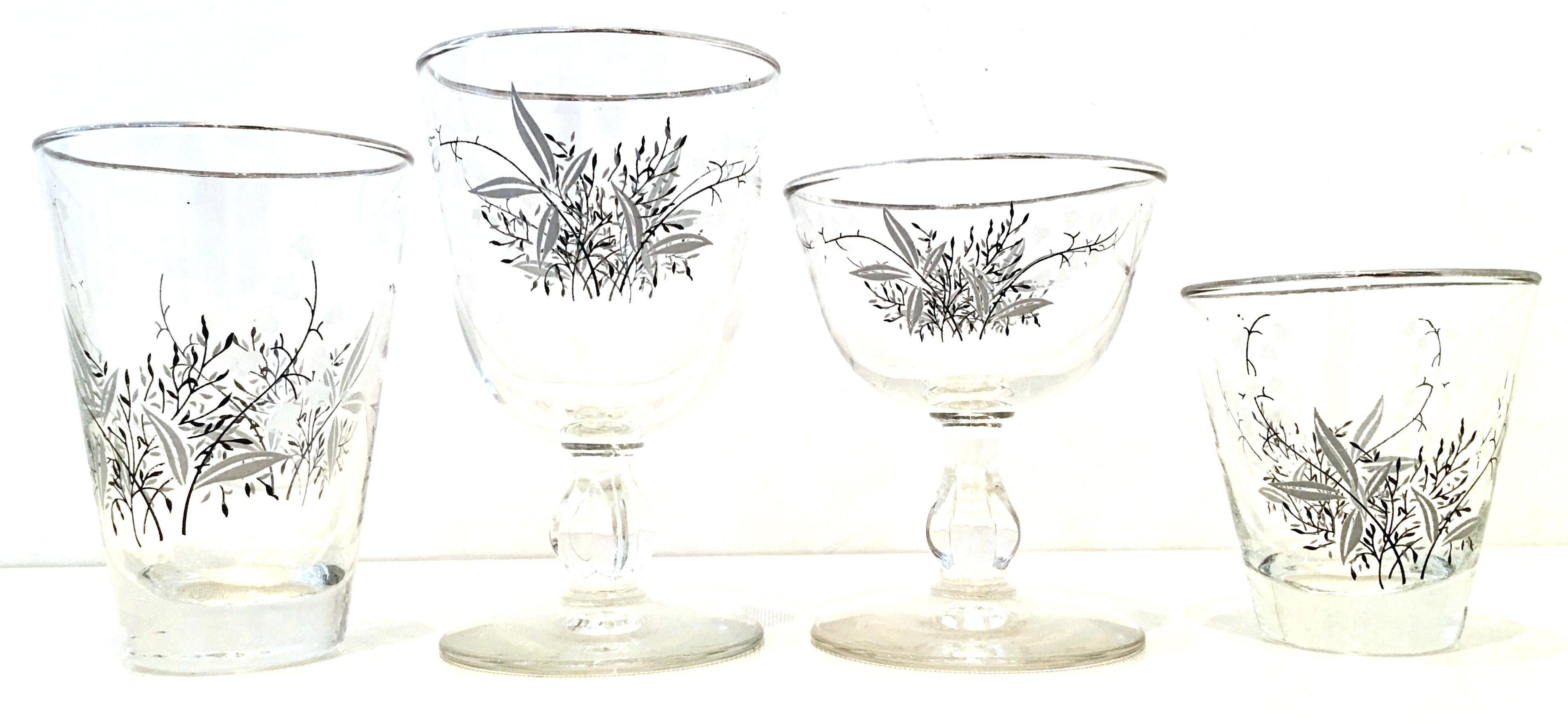 Mid-Century Modern Mid-Century Sterling Silver & Embossed Floral Motif Glass Drinks S/19 For Sale
