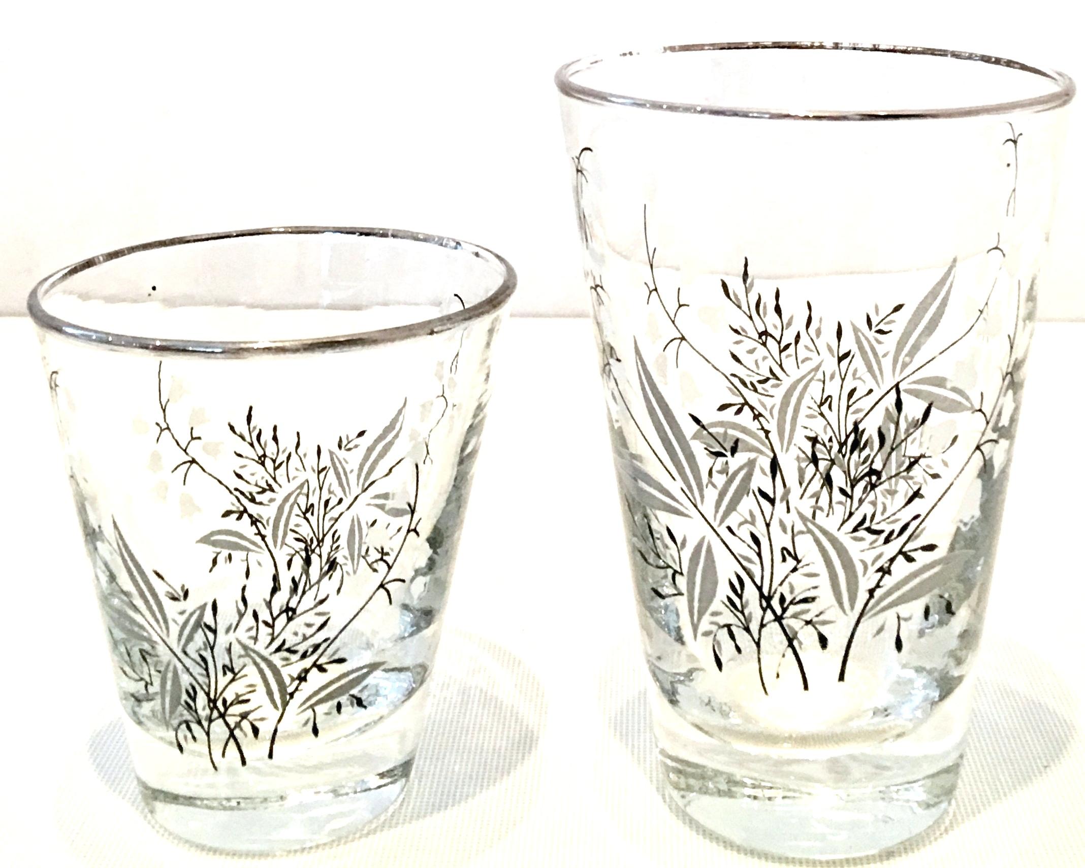American Mid-Century Sterling Silver & Embossed Floral Motif Glass Drinks S/19 For Sale