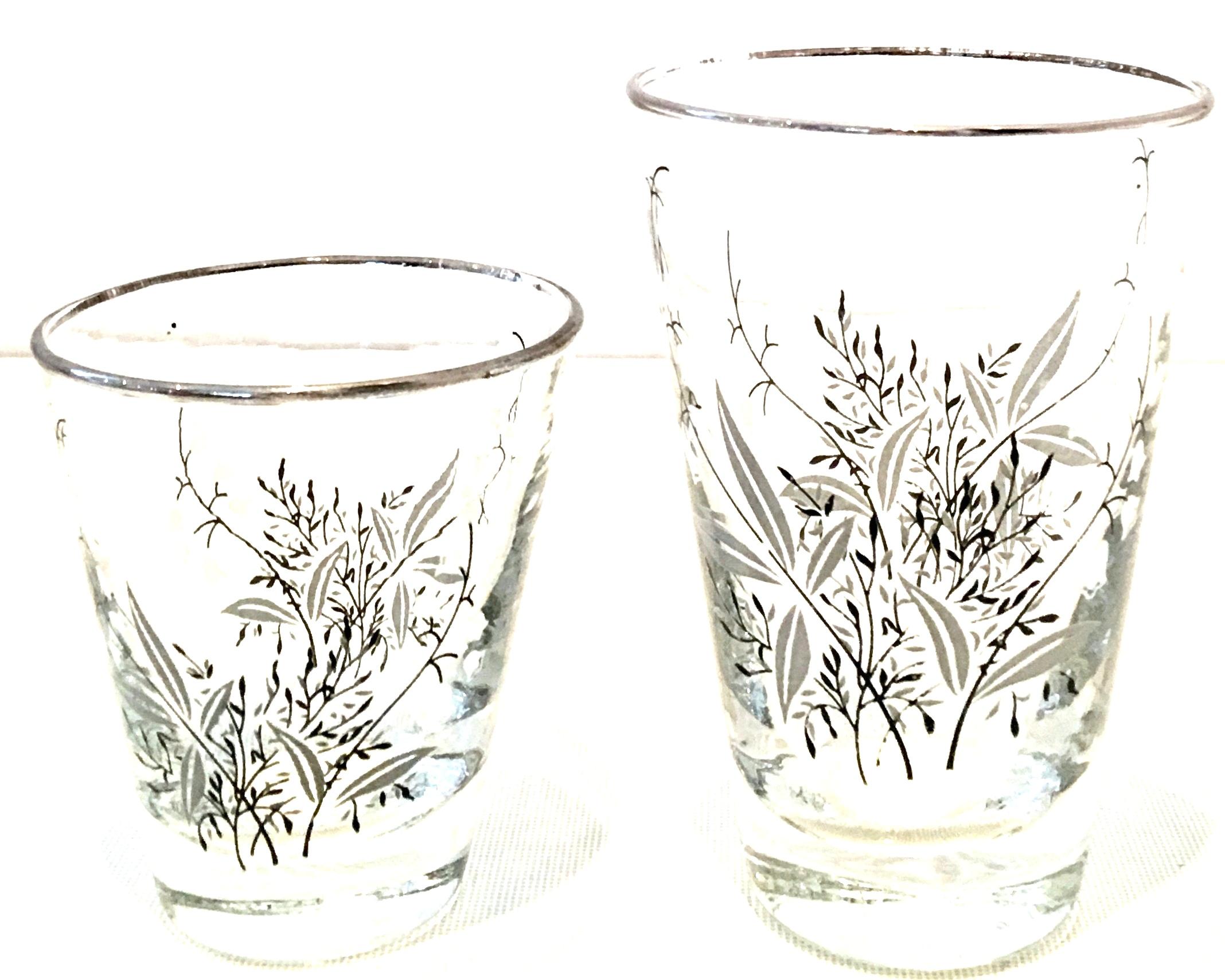 American Mid-Century Sterling Silver and Embossed Floral Motif Glass Drinks Set of 19 For Sale