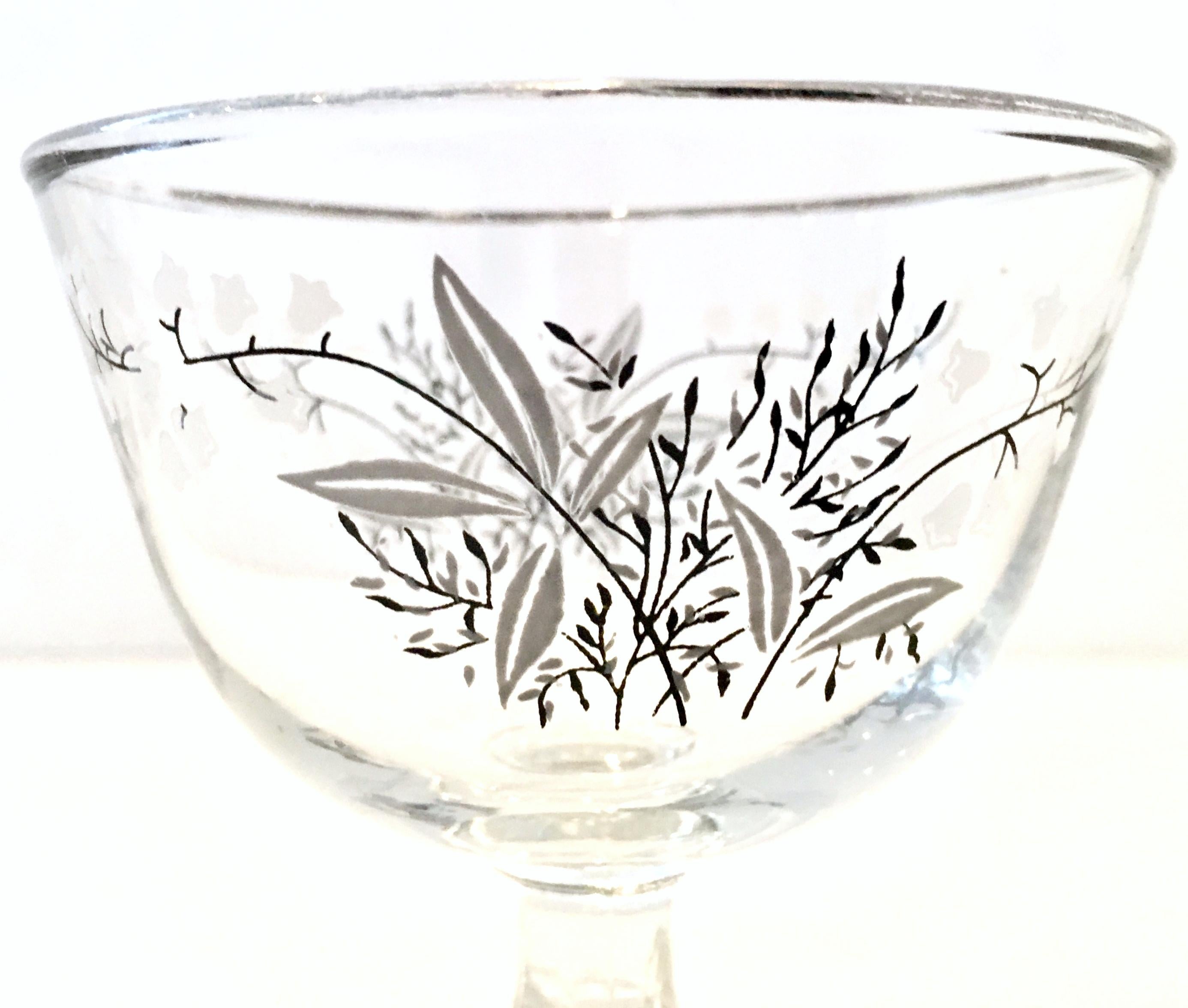 Mid-Century Sterling Silver & Embossed Floral Motif Glass Drinks S/19 In Good Condition For Sale In West Palm Beach, FL