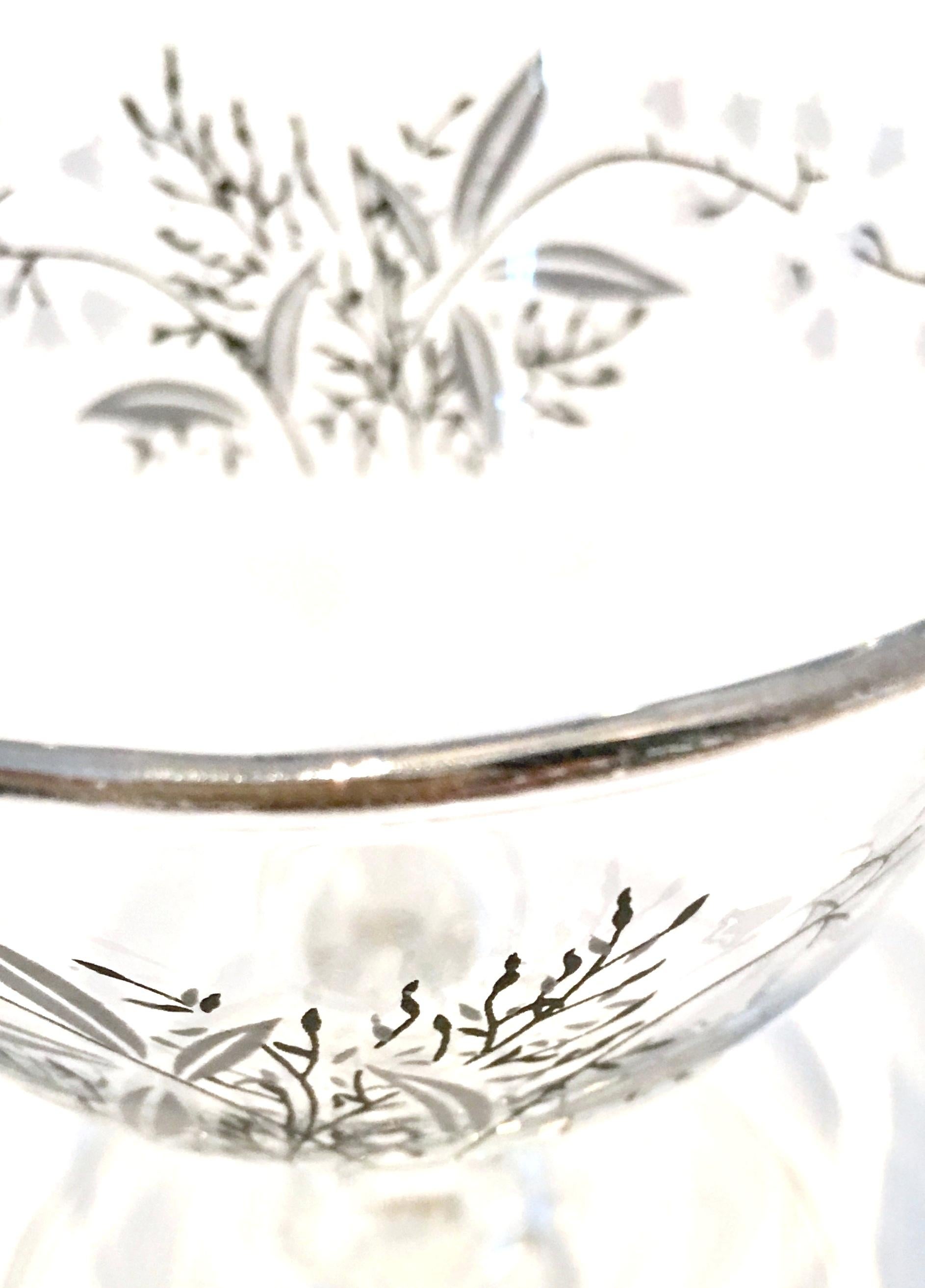 Mid-Century Sterling Silver & Embossed Floral Motif Glass Drinks S/19 For Sale 1
