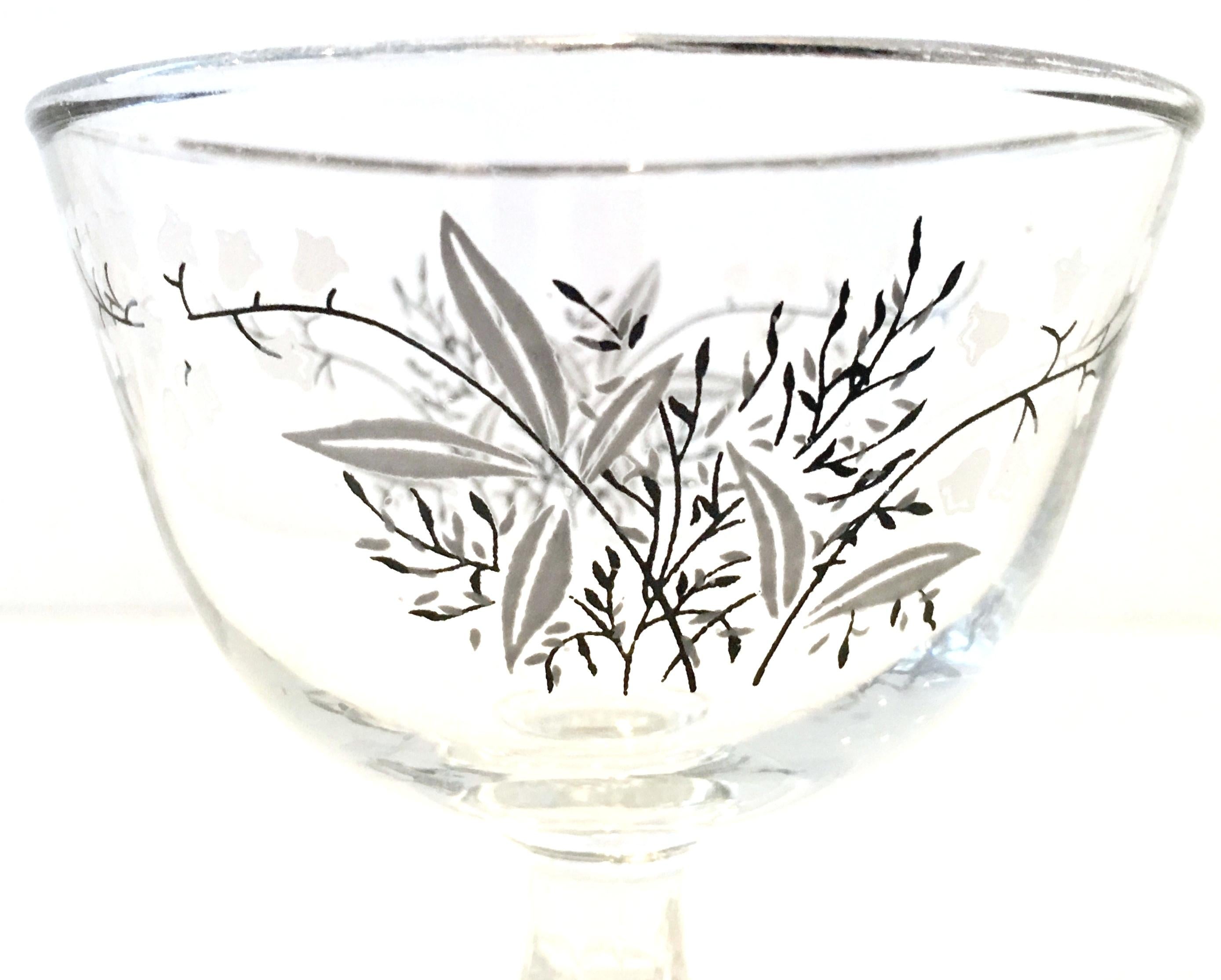 20th Century Mid-Century Sterling Silver & Embossed Floral Motif Glass Drinks S/19 For Sale