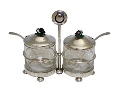 Midcentury Sterling Silver & Enamel Cruet Set