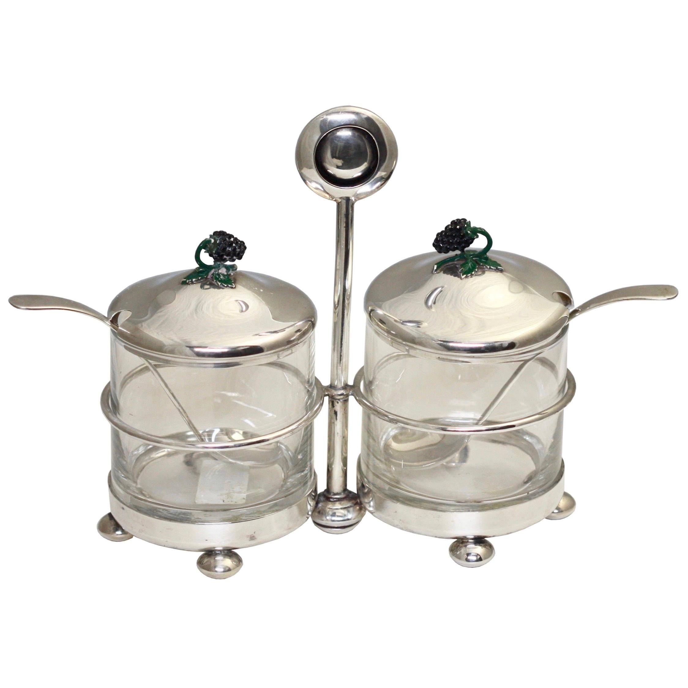 Cruet-Set aus Sterlingsilber und Emaille, Mitte des Jahrhunderts im Angebot