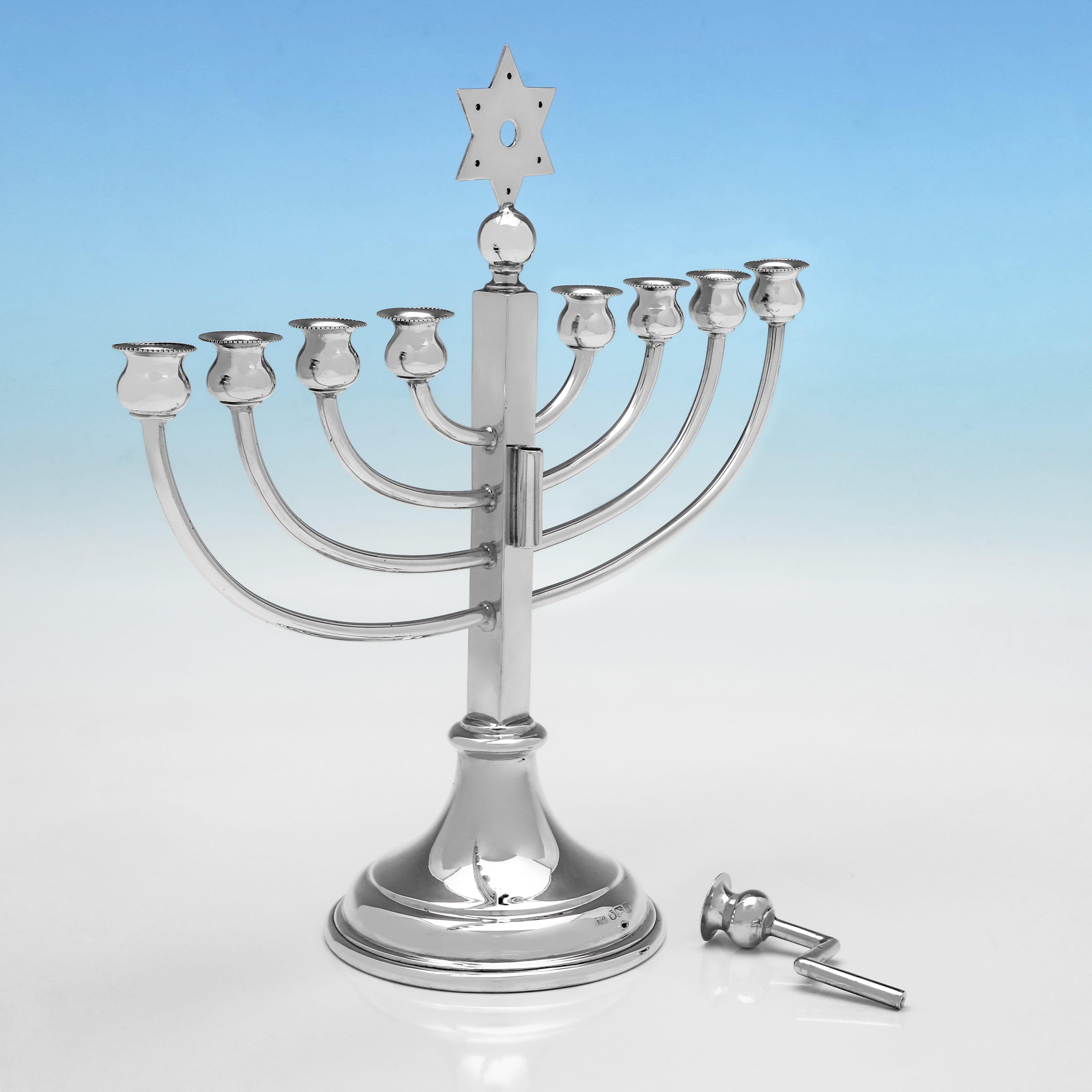Mid-Century Modern Mid Century sterling silver Hanukkiah or Menorah - Made in 1954 by Viners Ltd. For Sale