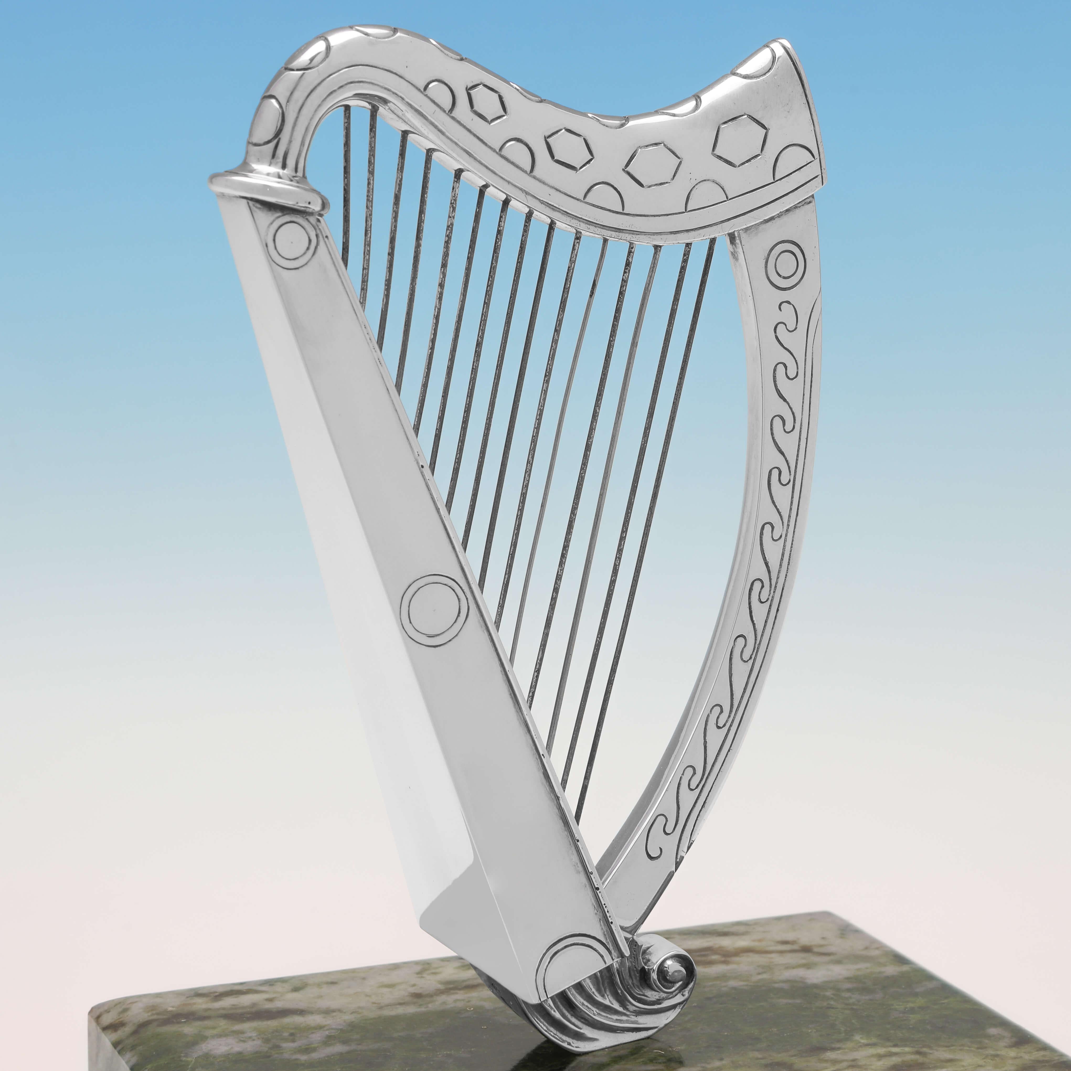 Late 20th Century Mid Century Sterling Silver Harp Model or Trophy - Barnards London 1970 For Sale